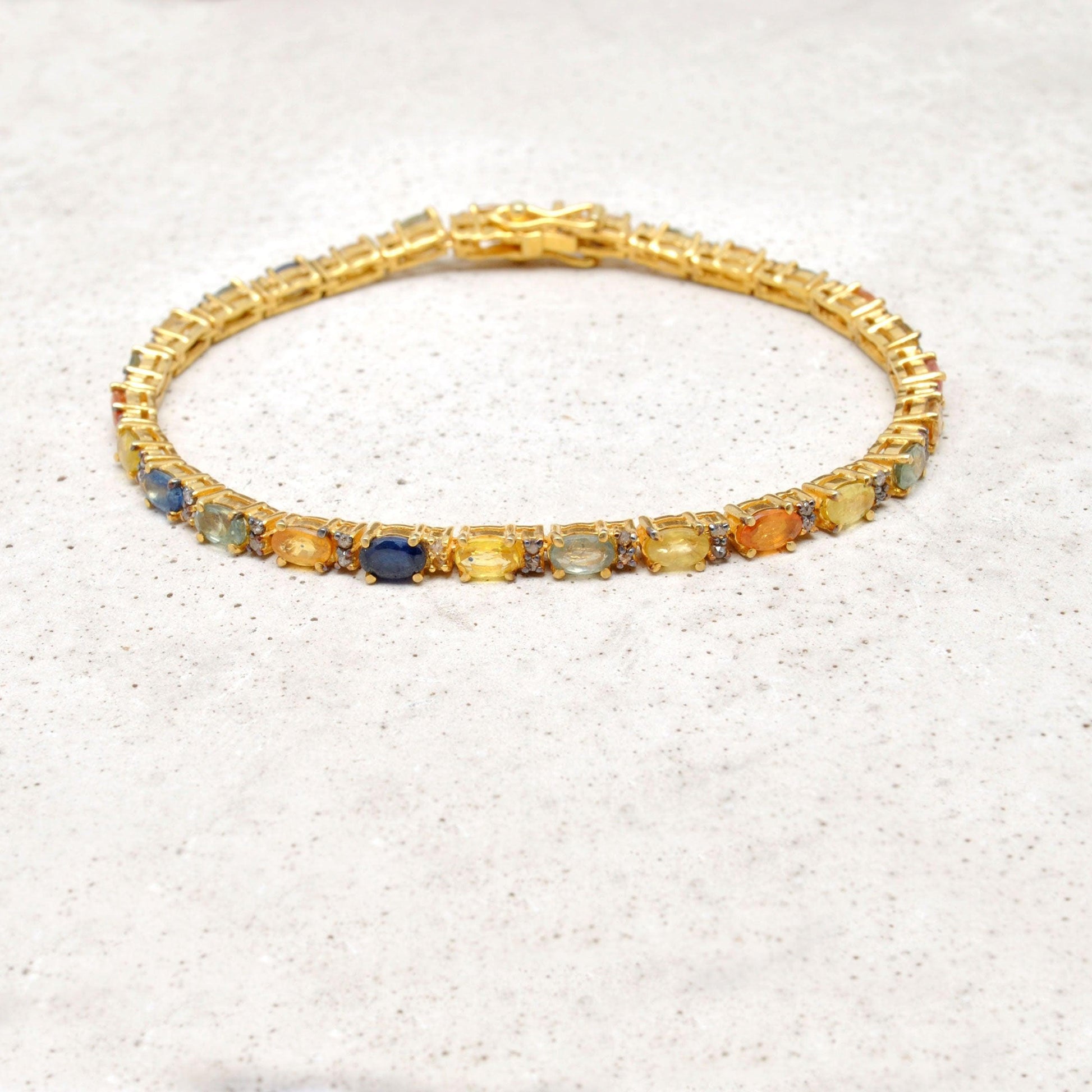 Multi Sapphire Tennis Silver Bracelet Gold Plated Jewelry Kanish