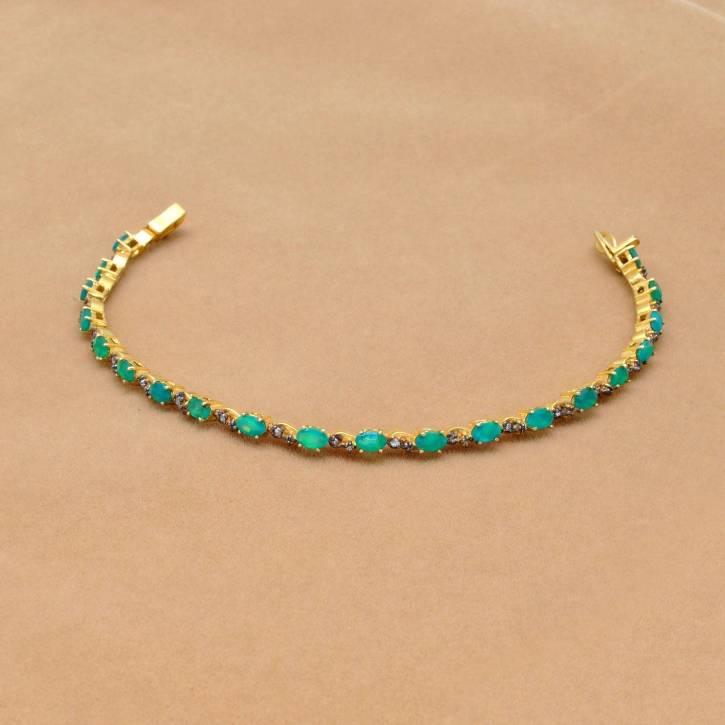 18k Gold Green Opal Bracelet Diamond Jewelry Kanish