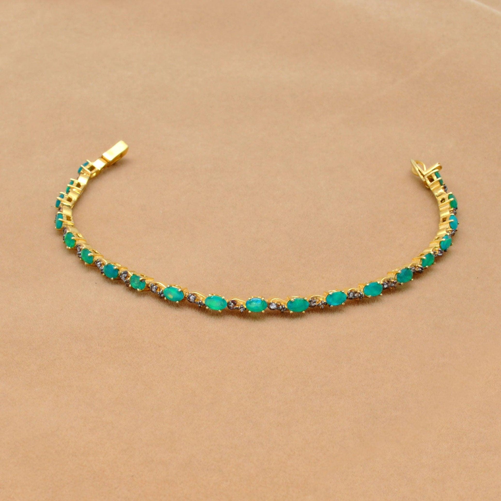 18k Gold Green Opal Bracelet Diamond Jewelry Kanish