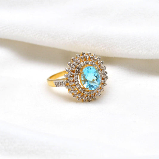Blue Topaz Diamond Halo Ring 10 Victorian jewelry Kanish