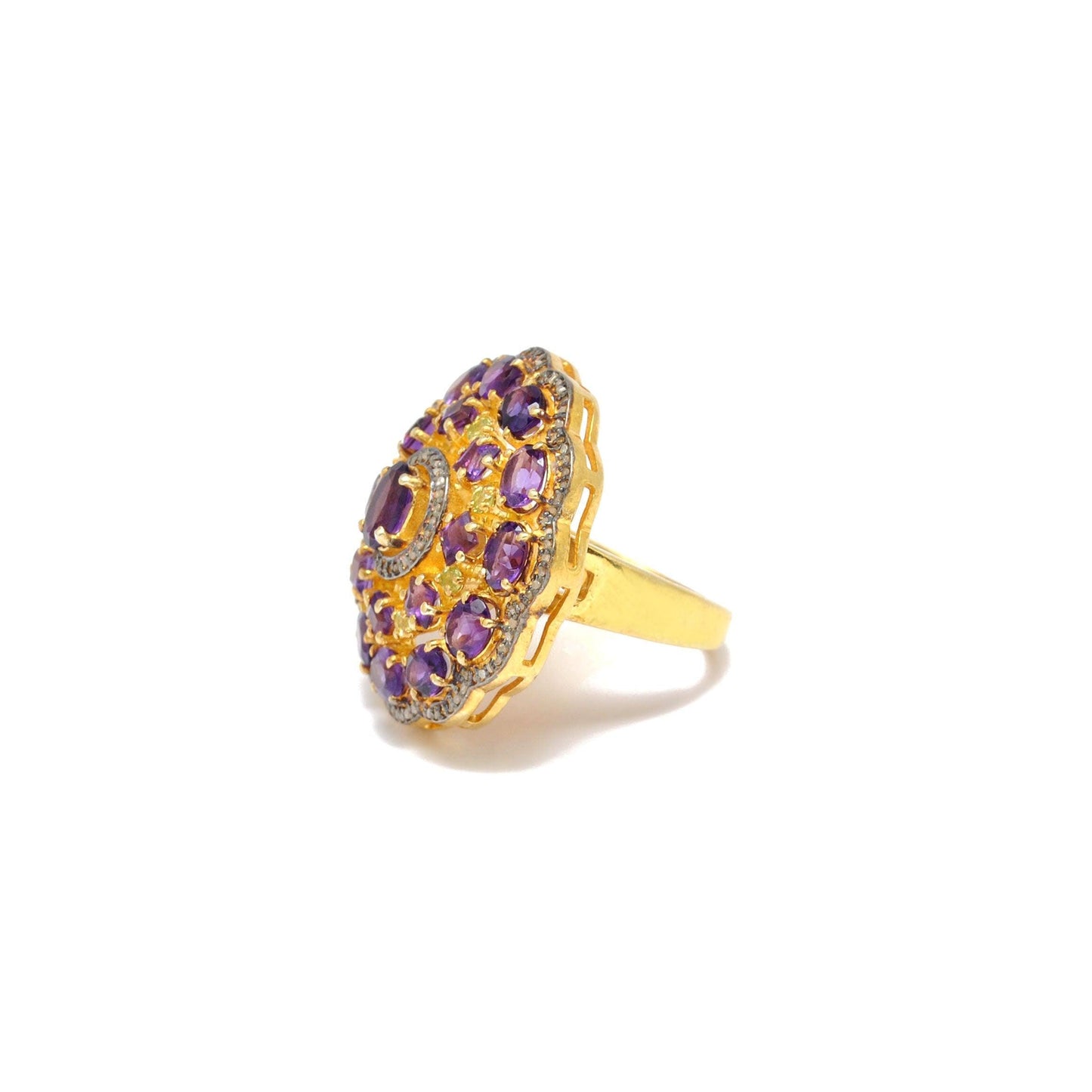 Amethyst & Diamond Ring Victorian Jewelry 18k Gold Finish Kanish