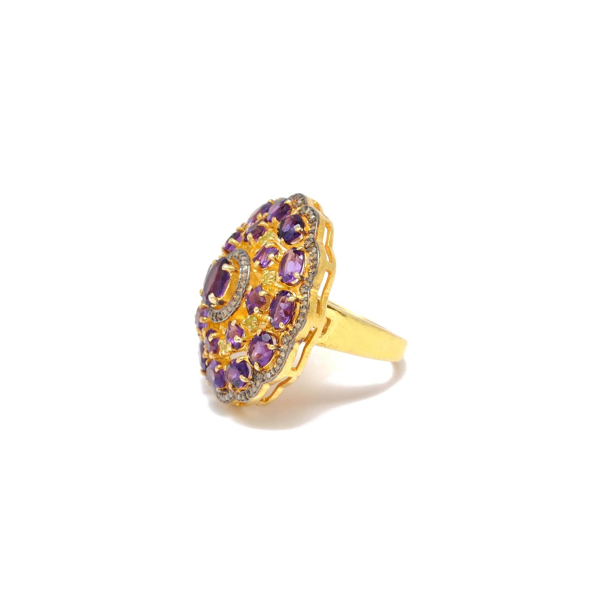 Amethyst & Diamond Ring Victorian Jewelry 18k Gold Finish Kanish