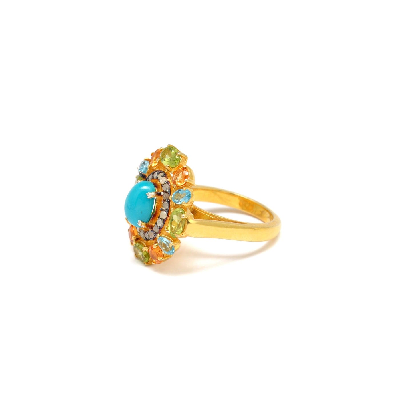Multi Gemstone Diamond 18k Gold Plated Turquoise Victorian Rings Kanish