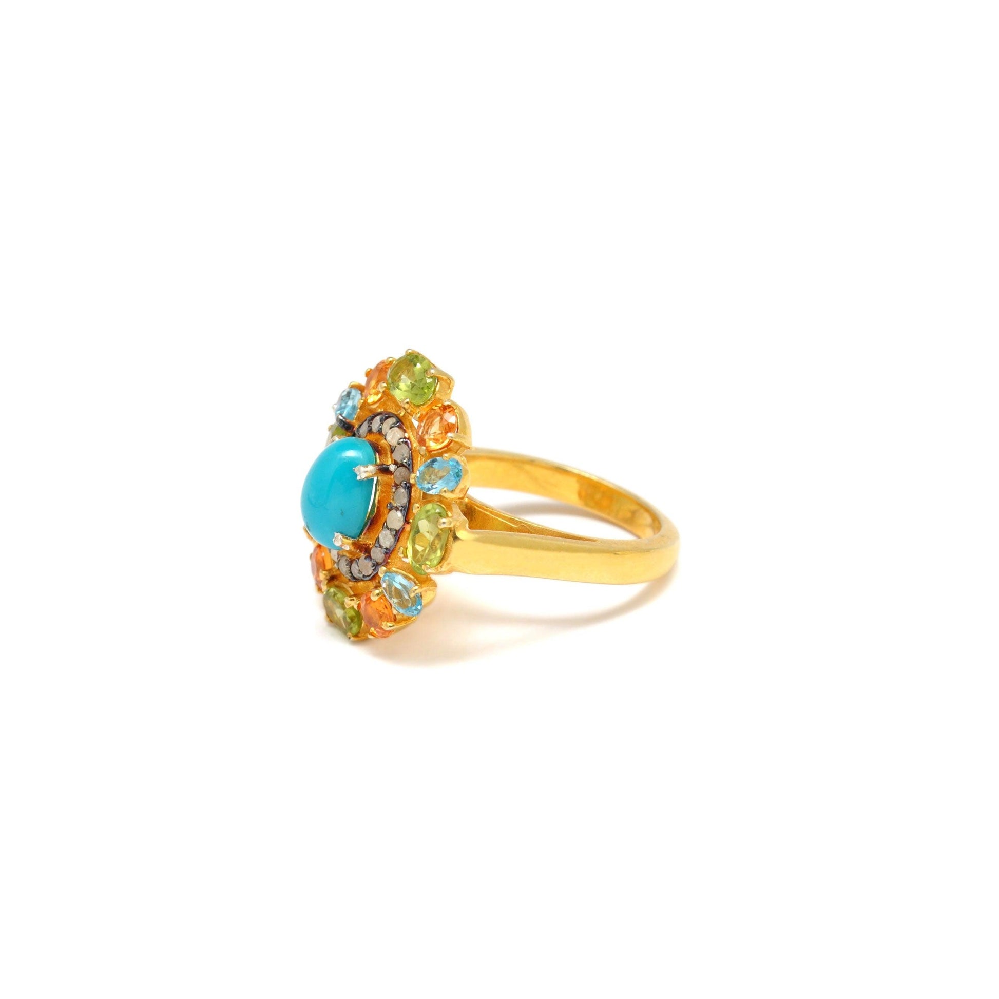 Multi Gemstone Diamond 18k Gold Plated Turquoise Victorian Rings Kanish