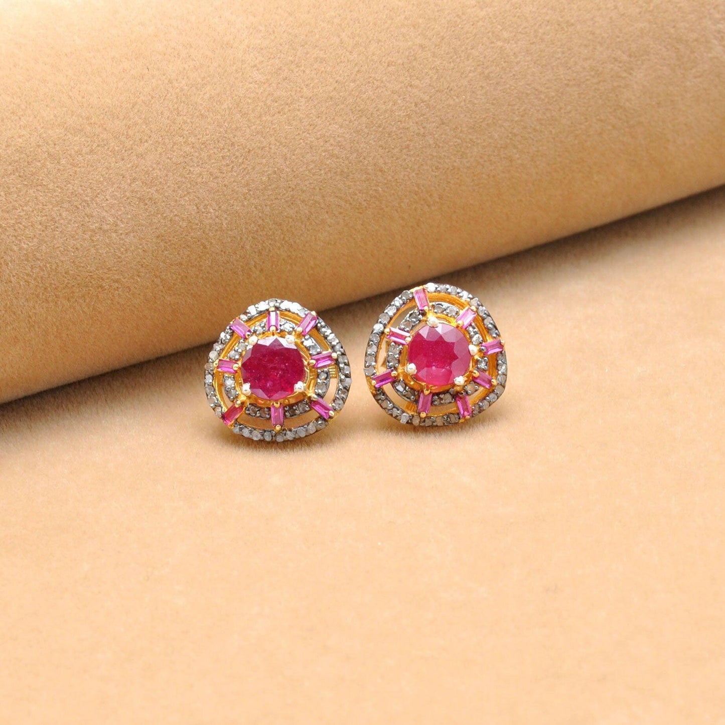 Ruby Diamond Stud Earring Jewelry Kanish