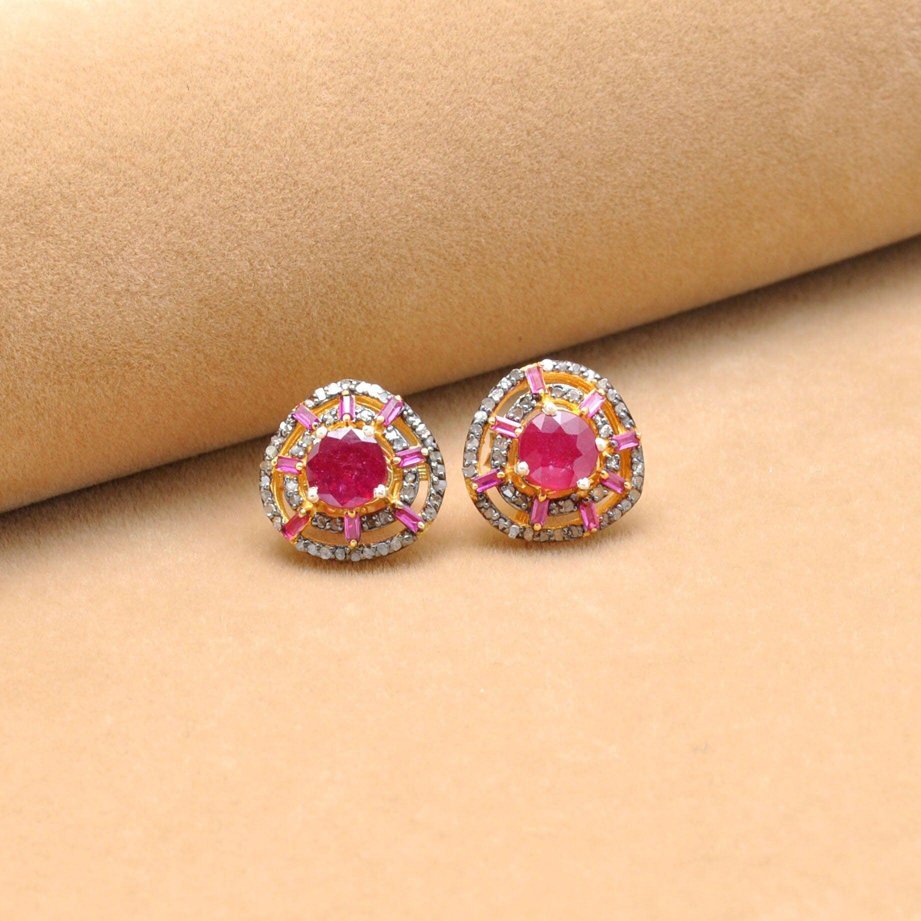 Ruby Diamond Stud Earring Jewelry Kanish