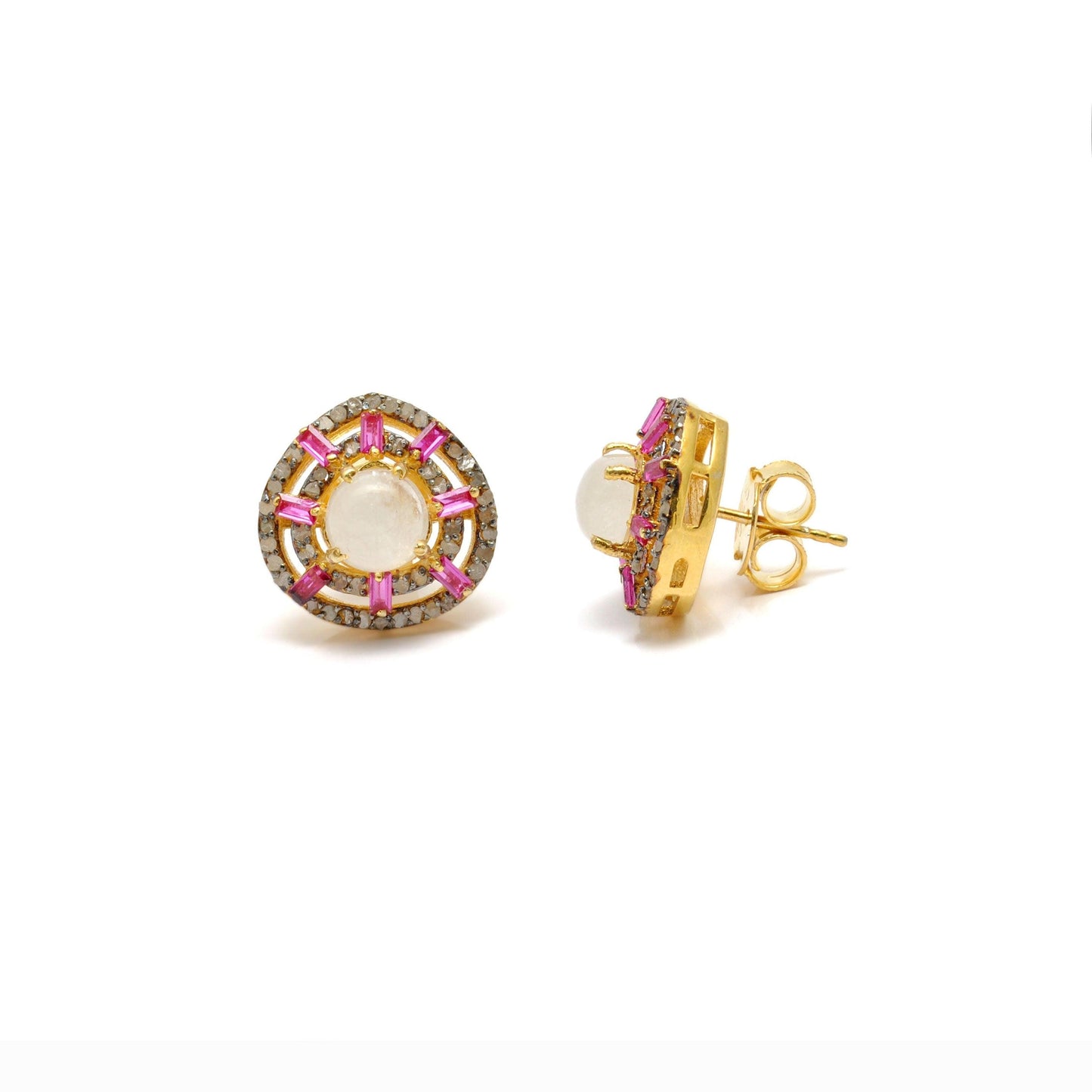 Victorian Moonstone Stud Diamond Ruby Jewelry Kanish
