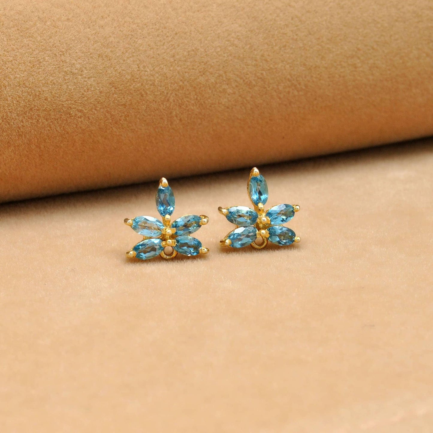 Natural Blue Topaz Stud Earring Silver Jewelry Kanish