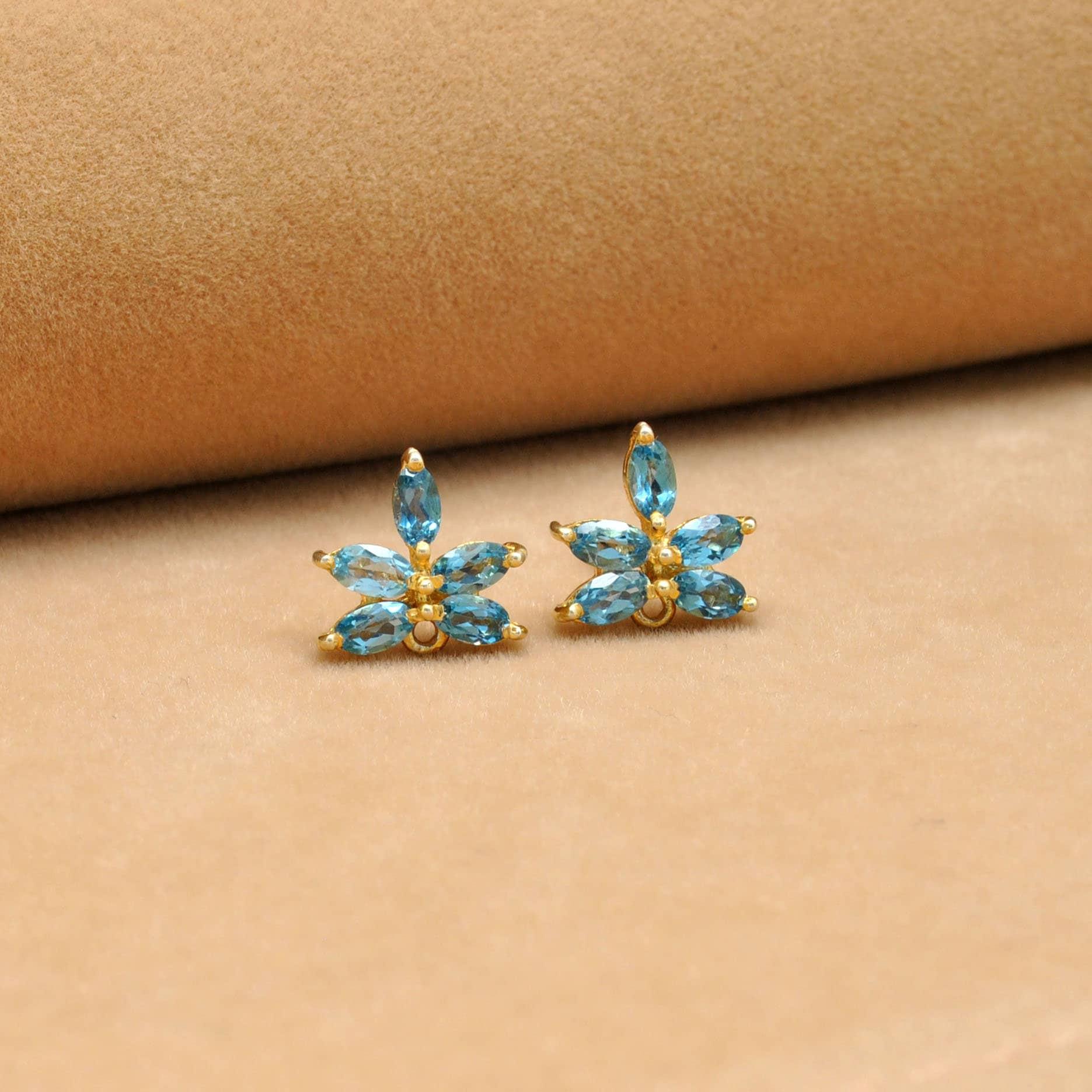 Natural Blue Topaz Stud Earring Silver Jewelry Kanish