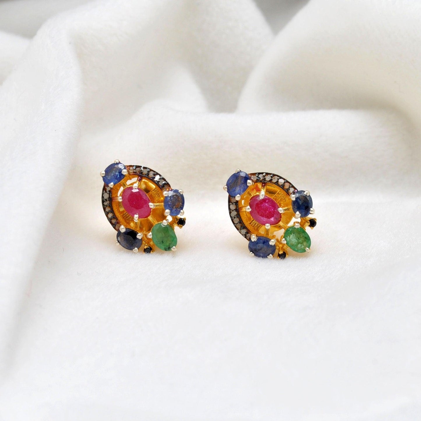 Multi Stone Ruby Emerald Sapphire Earring Kanish