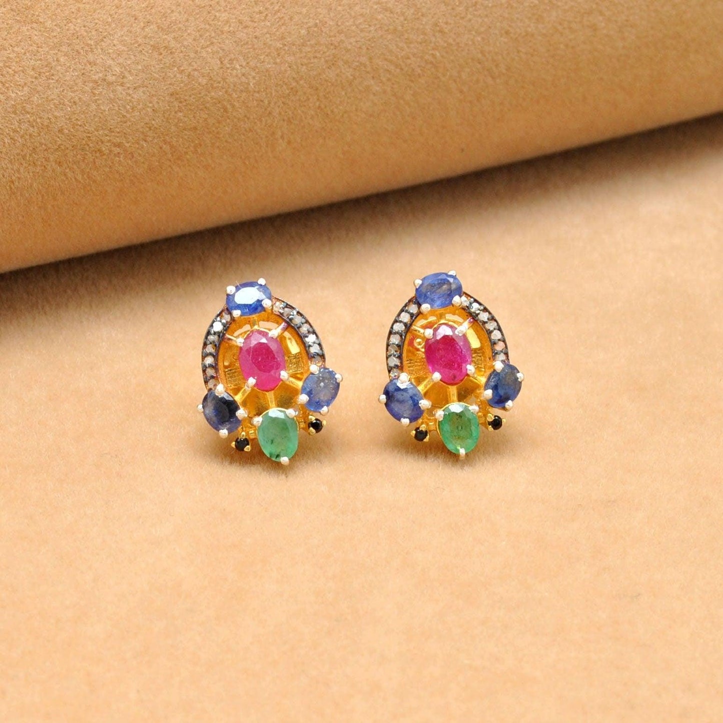 Multi Stone Ruby Emerald Sapphire Earring Kanish