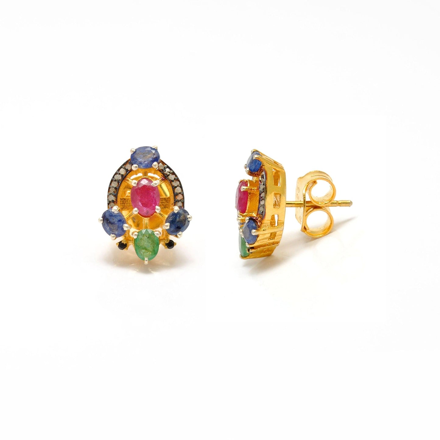 Multi Stone Ruby Emerald Sapphire Earring Kanish