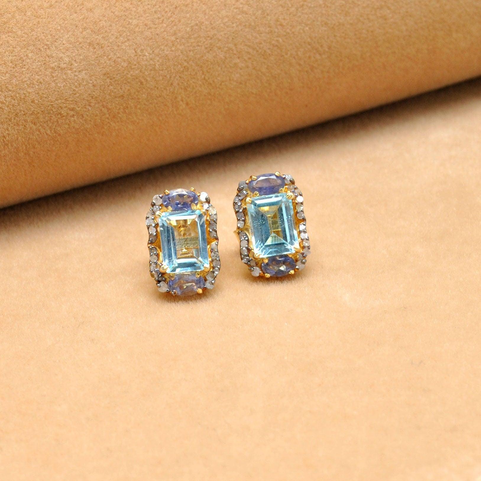 Blue Topaz Diamond Earrings Stud Earring Kanish