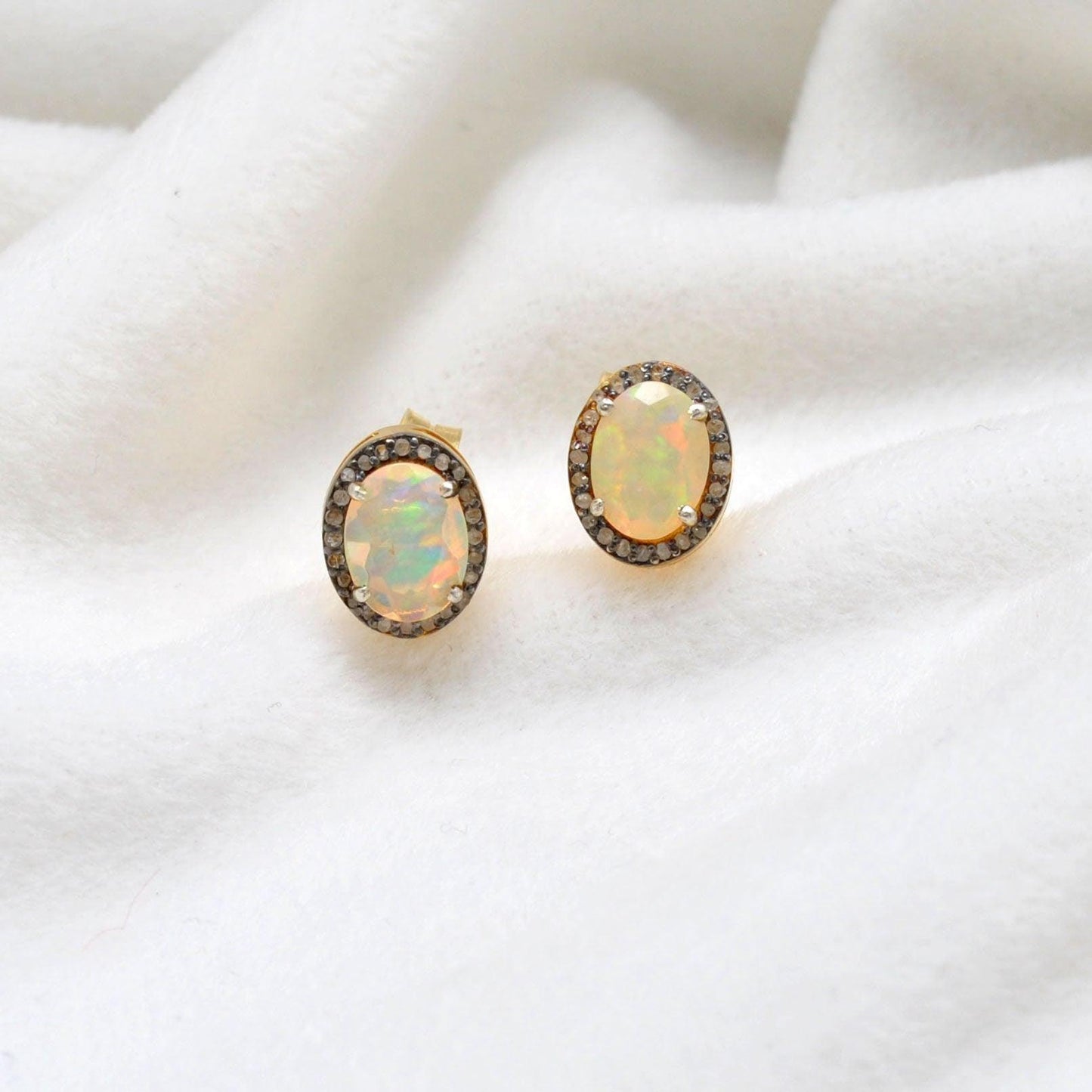 Ethiopian Opal Diamond Stud Earring Gift For Her Kanish