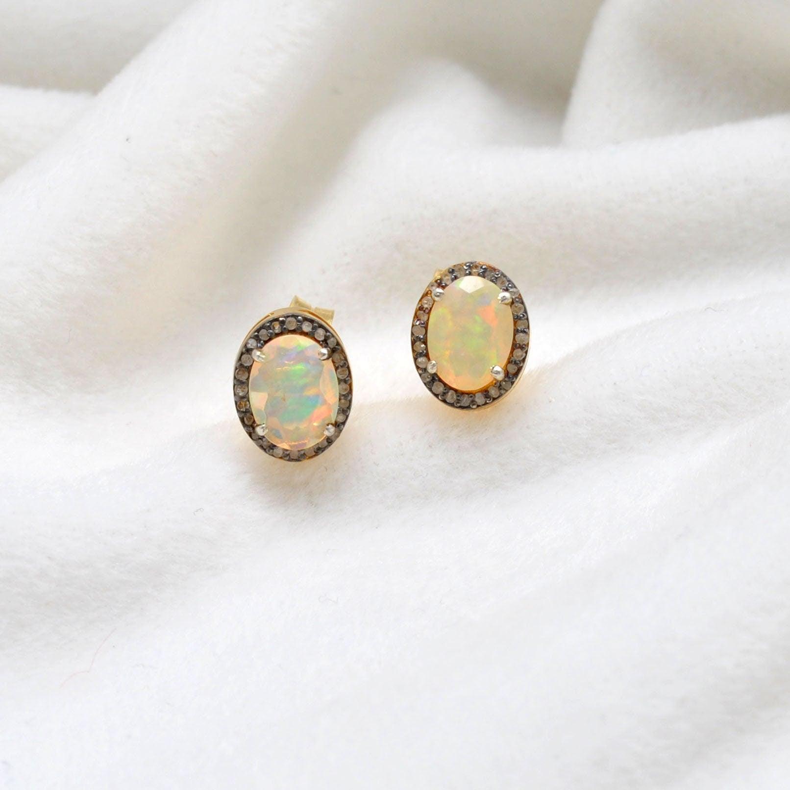 Ethiopian Opal Diamond Stud Earring Gift For Her Kanish