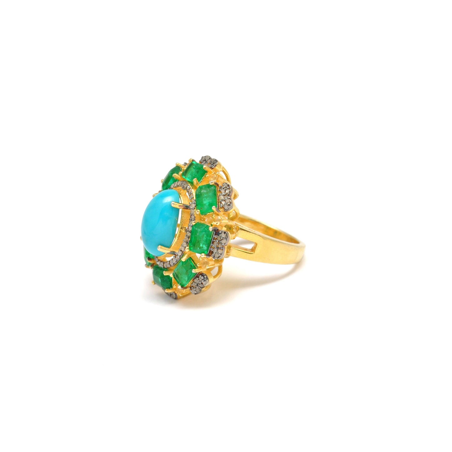 Victorian Turquoise Emerald Engagement Ring Kanish