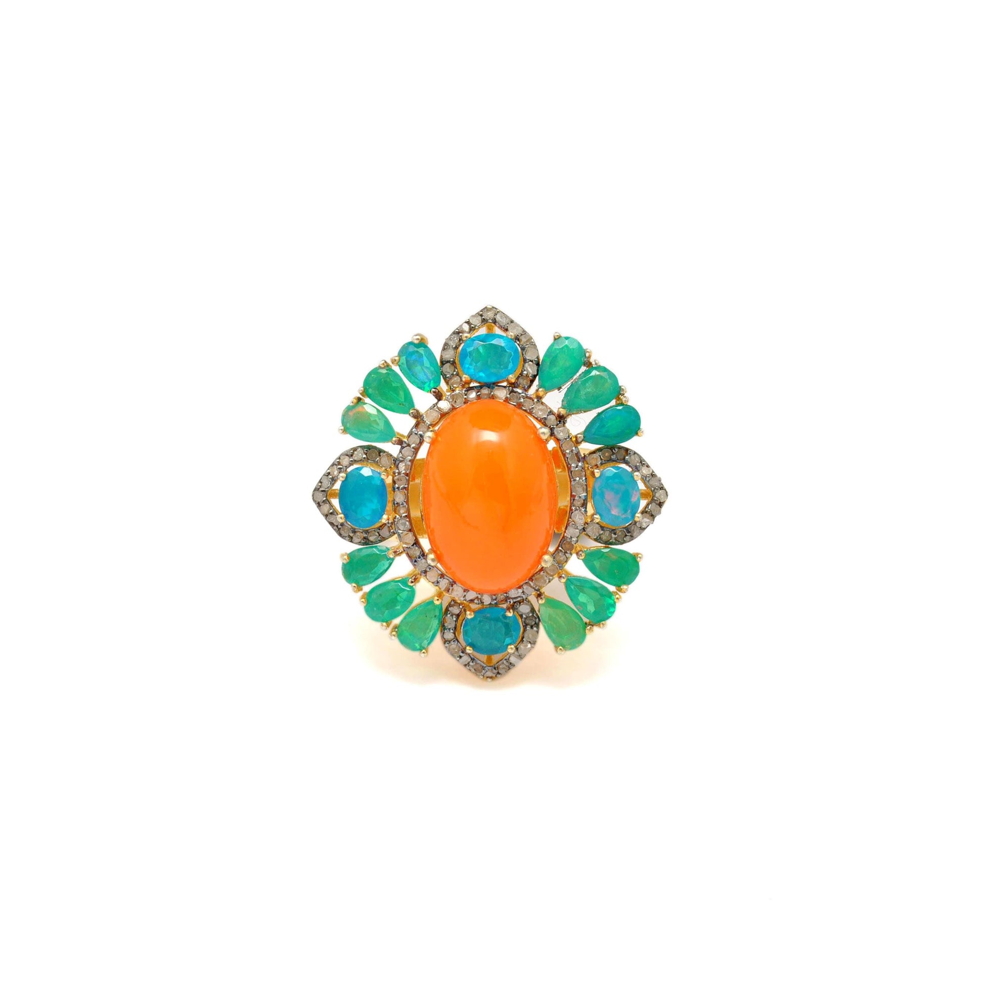 Victorian Diamond Fire Opal 18k Gold Finish Silver Ring Size 7 Kanish