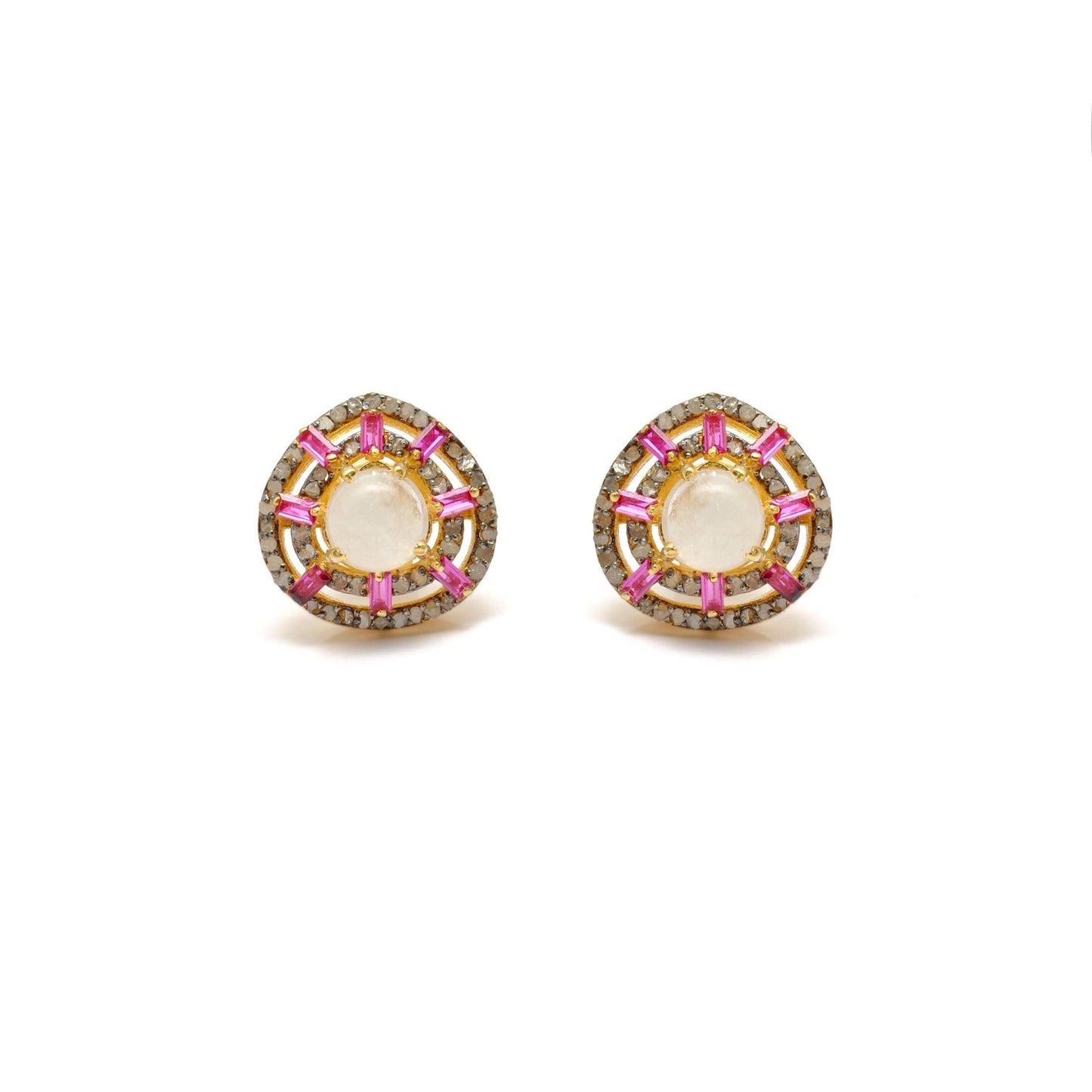 Victorian Moonstone Stud Diamond Ruby Jewelry - Kanish