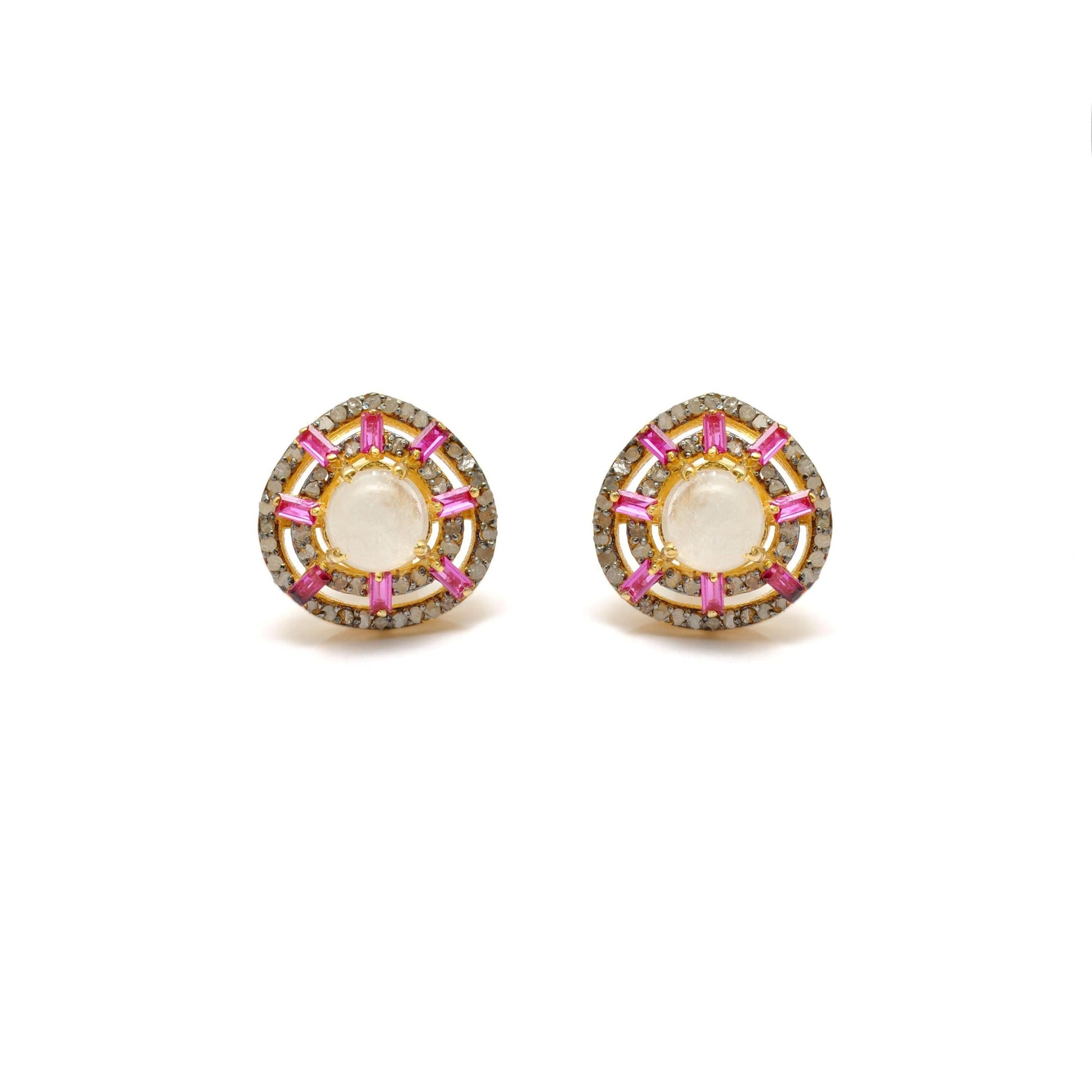 Victorian Moonstone Stud Diamond Ruby Jewelry - Kanish
