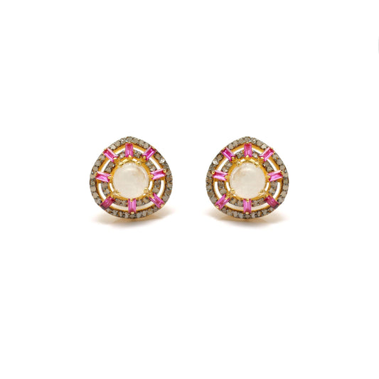 Victorian Moonstone Stud Diamond Ruby Jewelry - Kanish