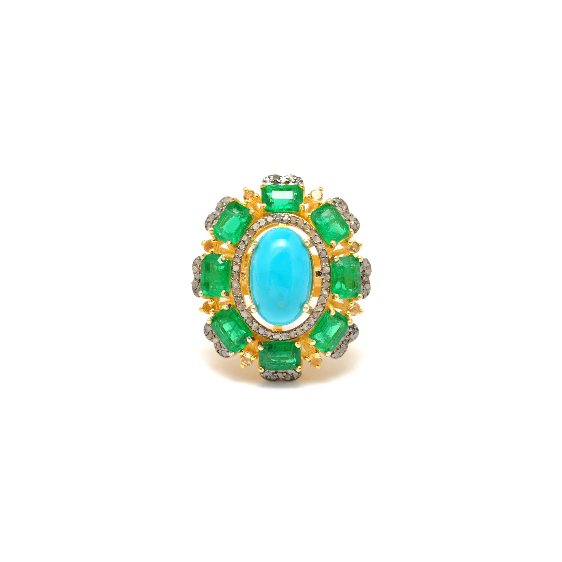 Victorian Turquoise Emerald Engagement Ring - Kanish