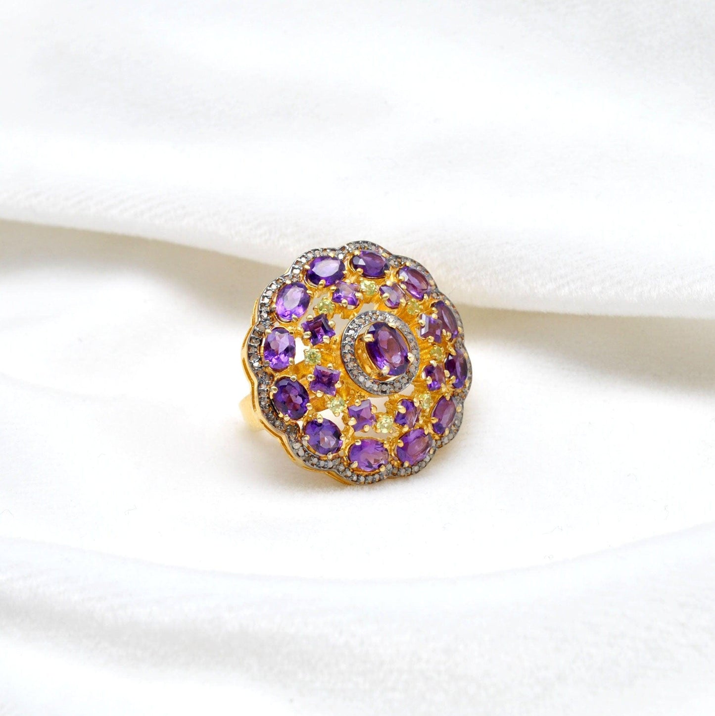 Amethyst & Diamond Ring Victorian Jewelry 18k Gold Finish Kanish