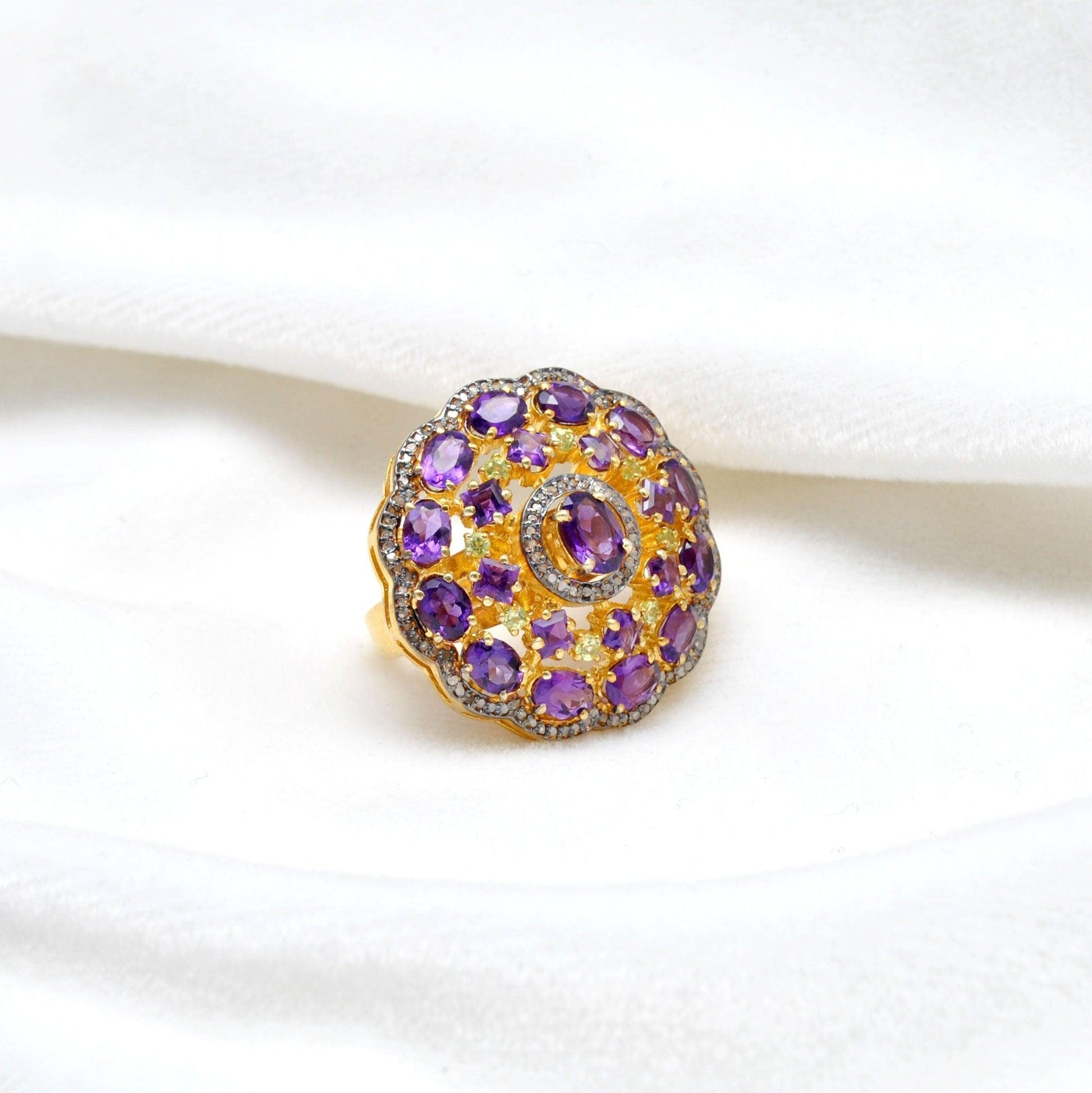 Amethyst & Diamond Ring Victorian Jewelry 18k Gold Finish Kanish