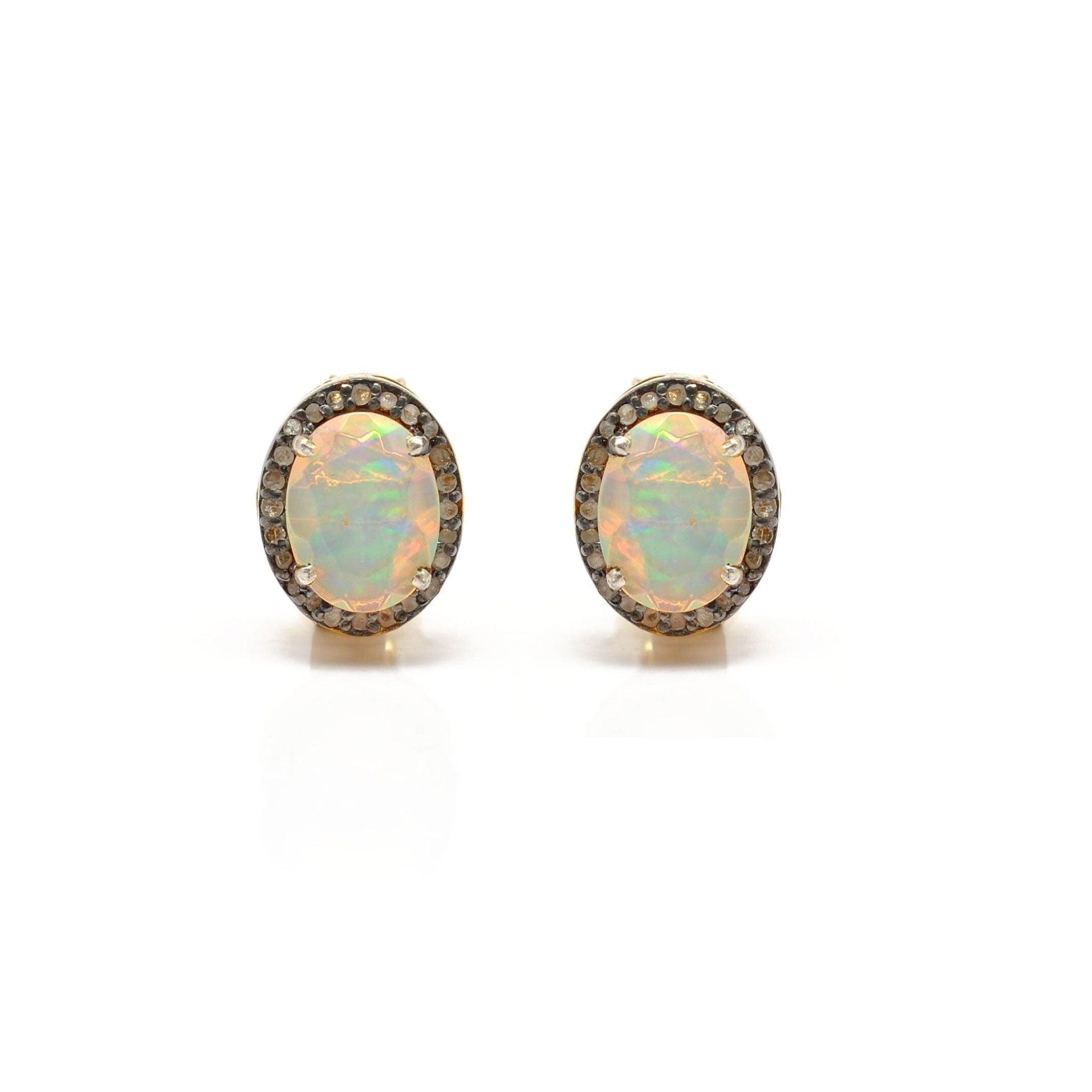Ethiopian Opal Diamond Stud Earring Gift For Her - Kanish