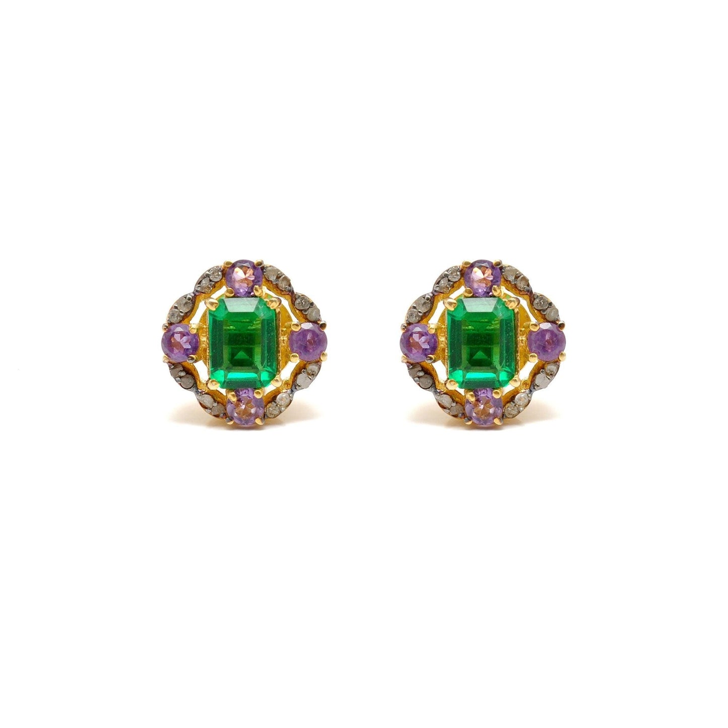 Baguette Emerald Diamond Silver Stud Amethyst Jewelry - Kanish