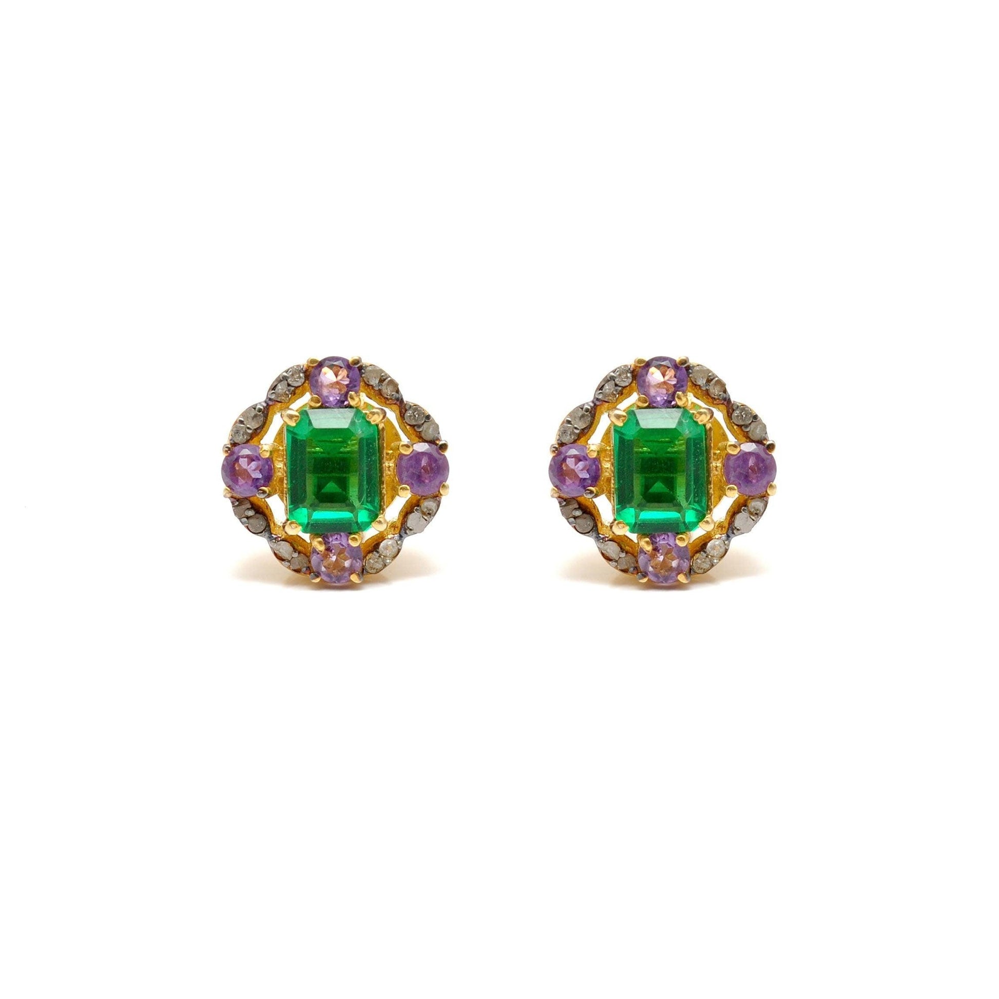 Baguette Emerald Diamond Silver Stud Amethyst Jewelry - Kanish