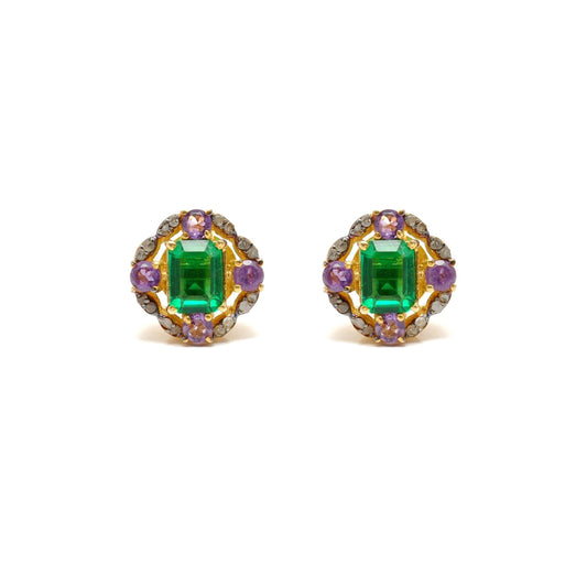 Baguette Emerald Diamond Silver Stud Amethyst Jewelry - Kanish