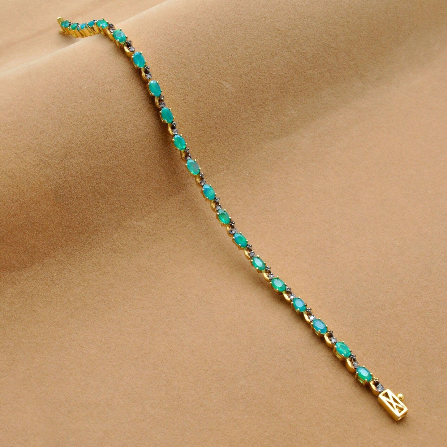 18k Gold Green Opal Bracelet Diamond Jewelry Kanish