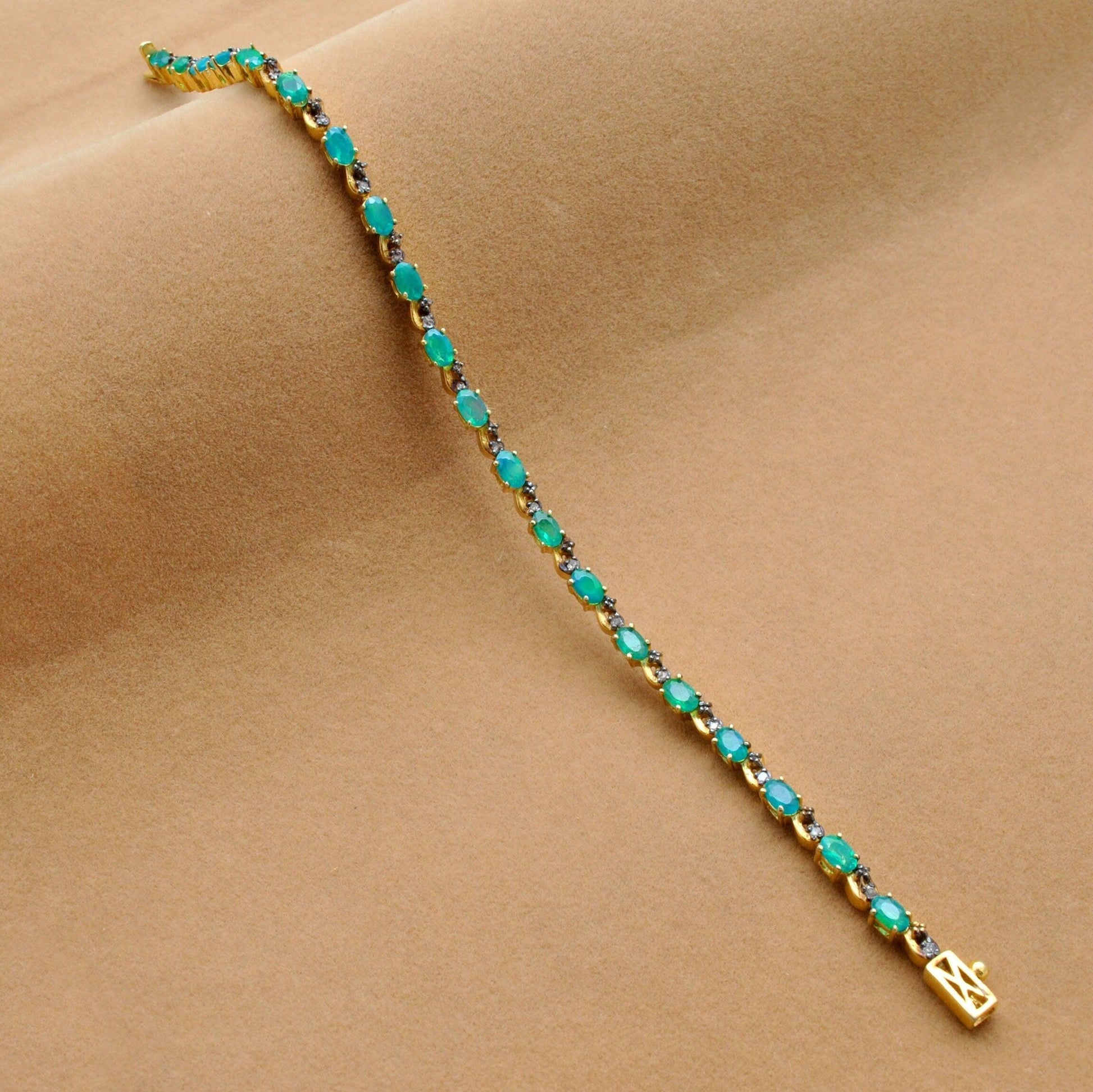 18k Gold Green Opal Bracelet Diamond Jewelry Kanish