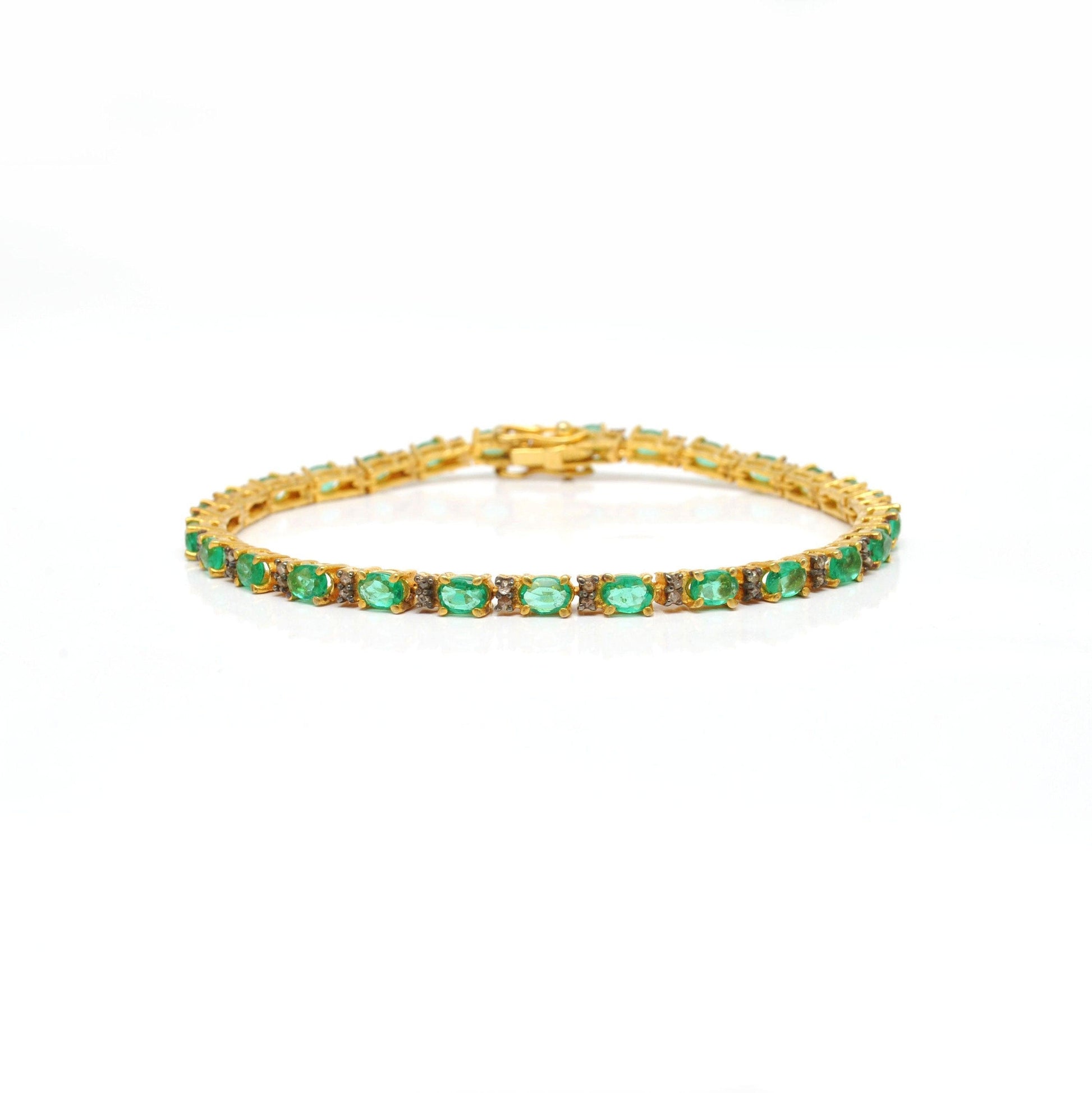18K Gold Emerald Tennis Bracelet Diamond Gift For Her - Kanish
