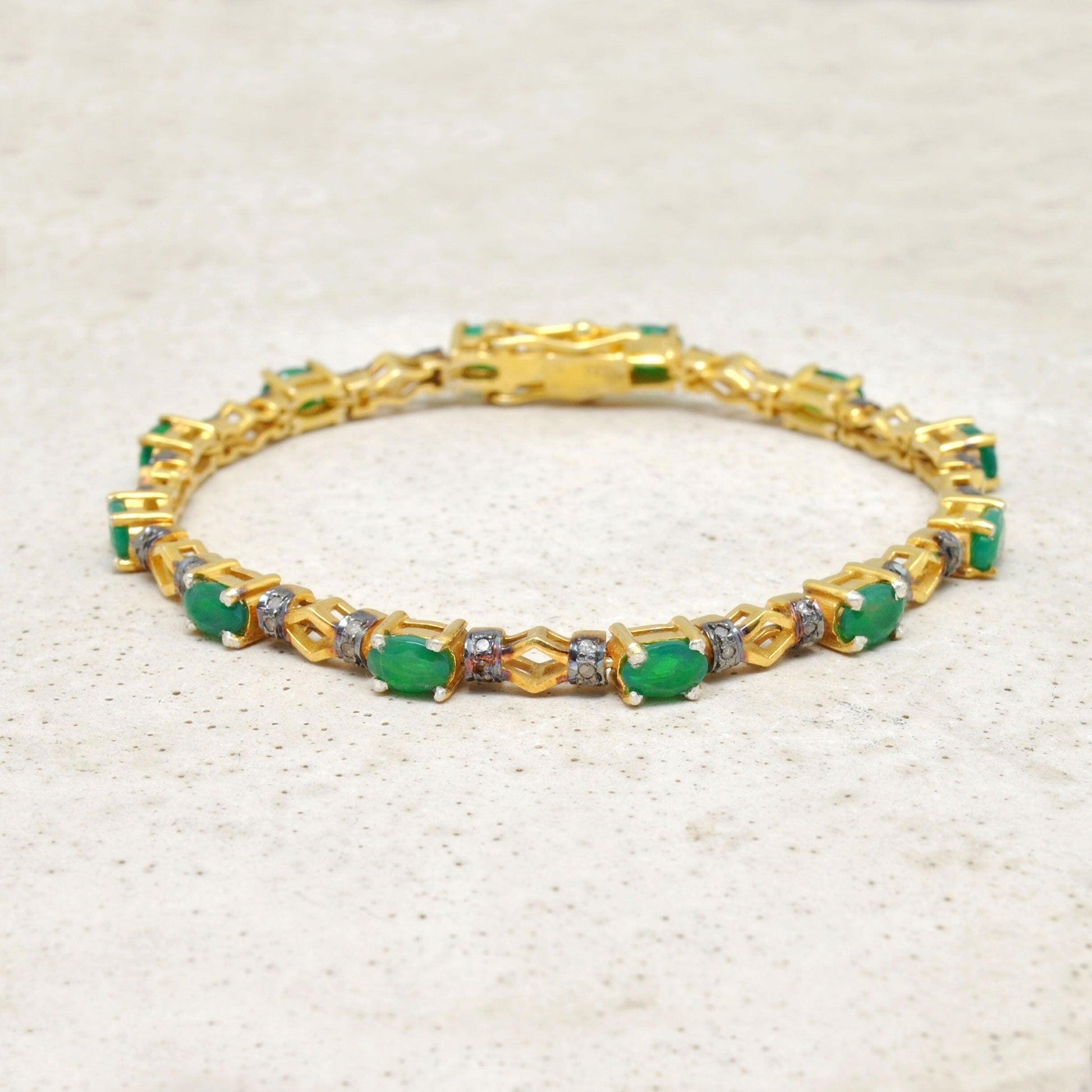 Diamond Emerald Sterling Silver Bracelet Gift For Her Kanish