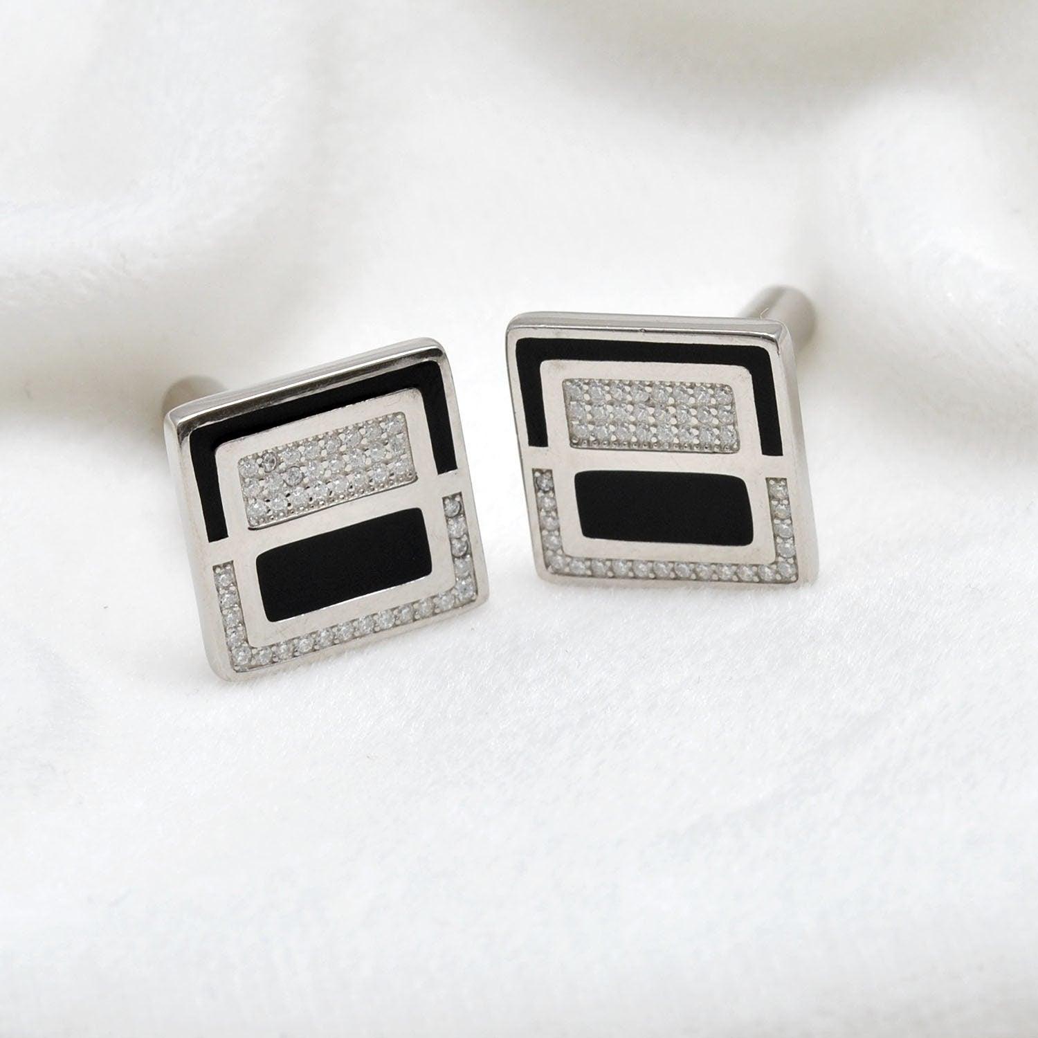 Sterling Silver Cufflinks with CZ Stones Kanish