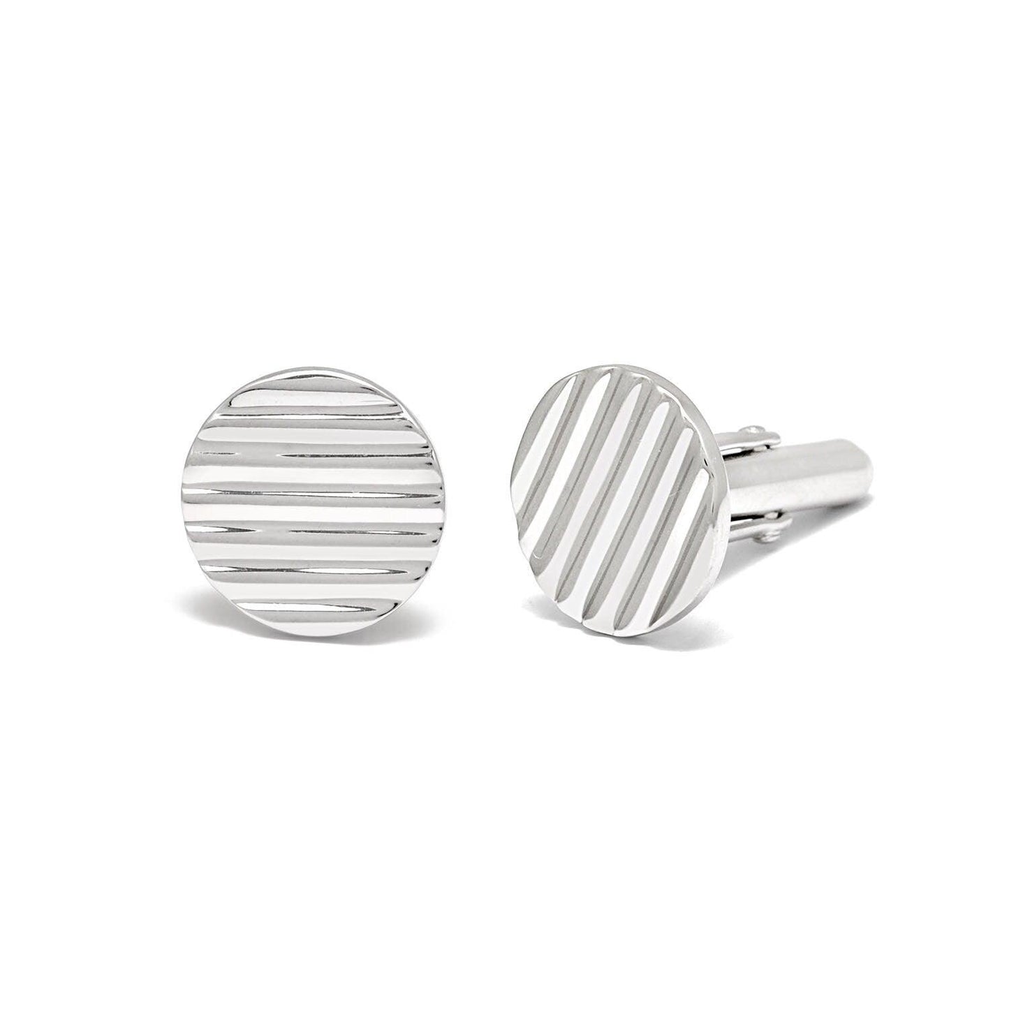 Round Striped Cufflink Silver Unisex Cufflinks - Kanish