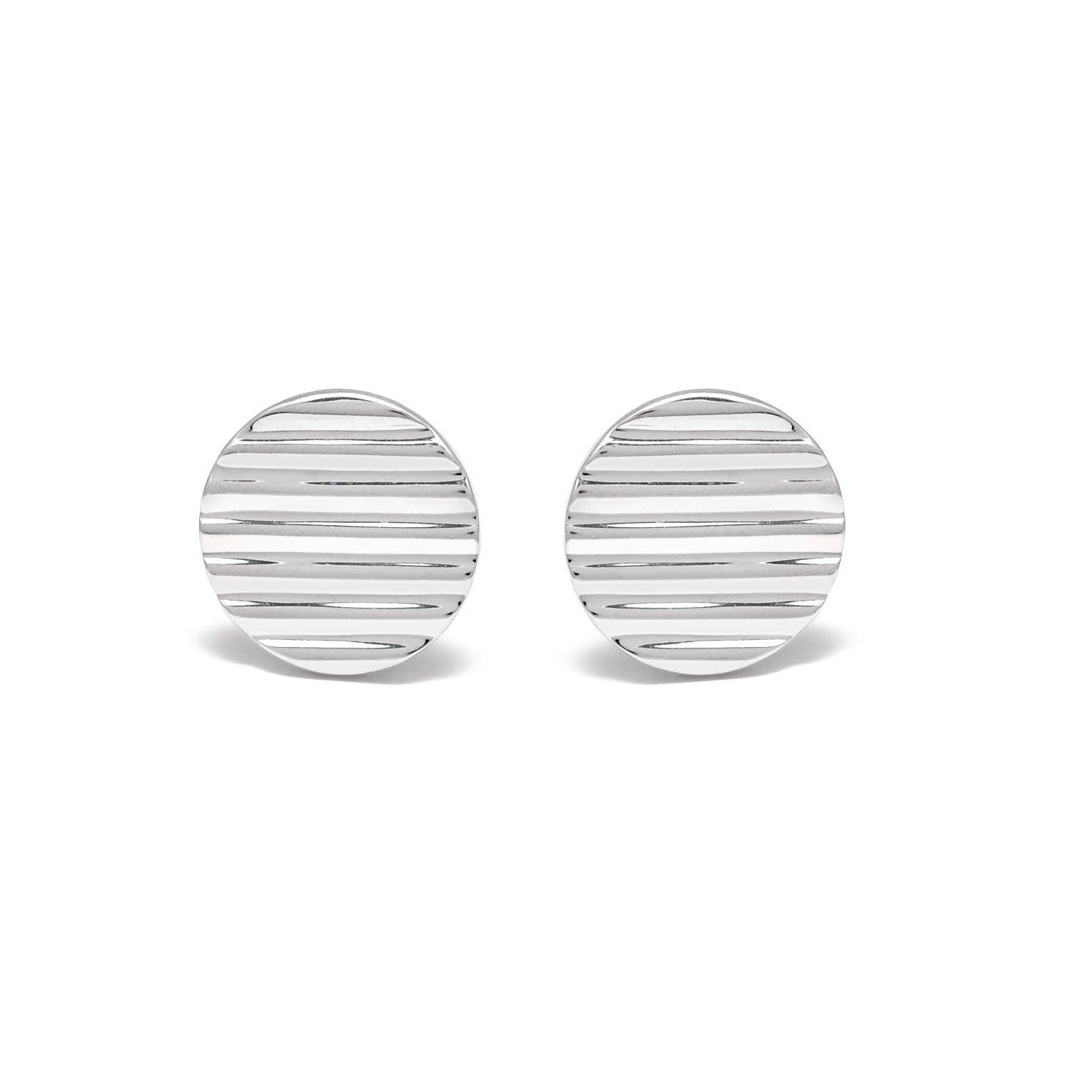 Round Striped Cufflink Silver Unisex Cufflinks Kanish