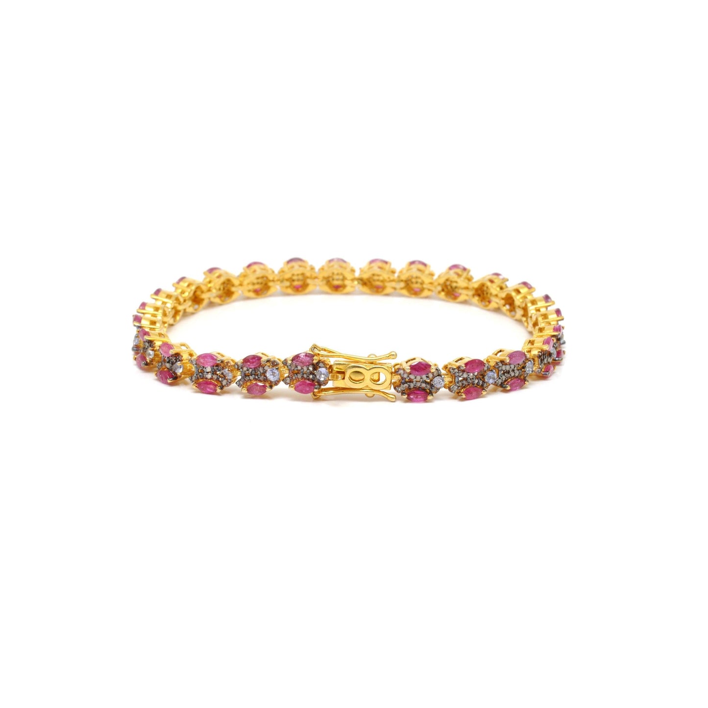 925 Sterling Silver Pave Diamond & Ruby 18k Gold Plated Bracelet Kanish