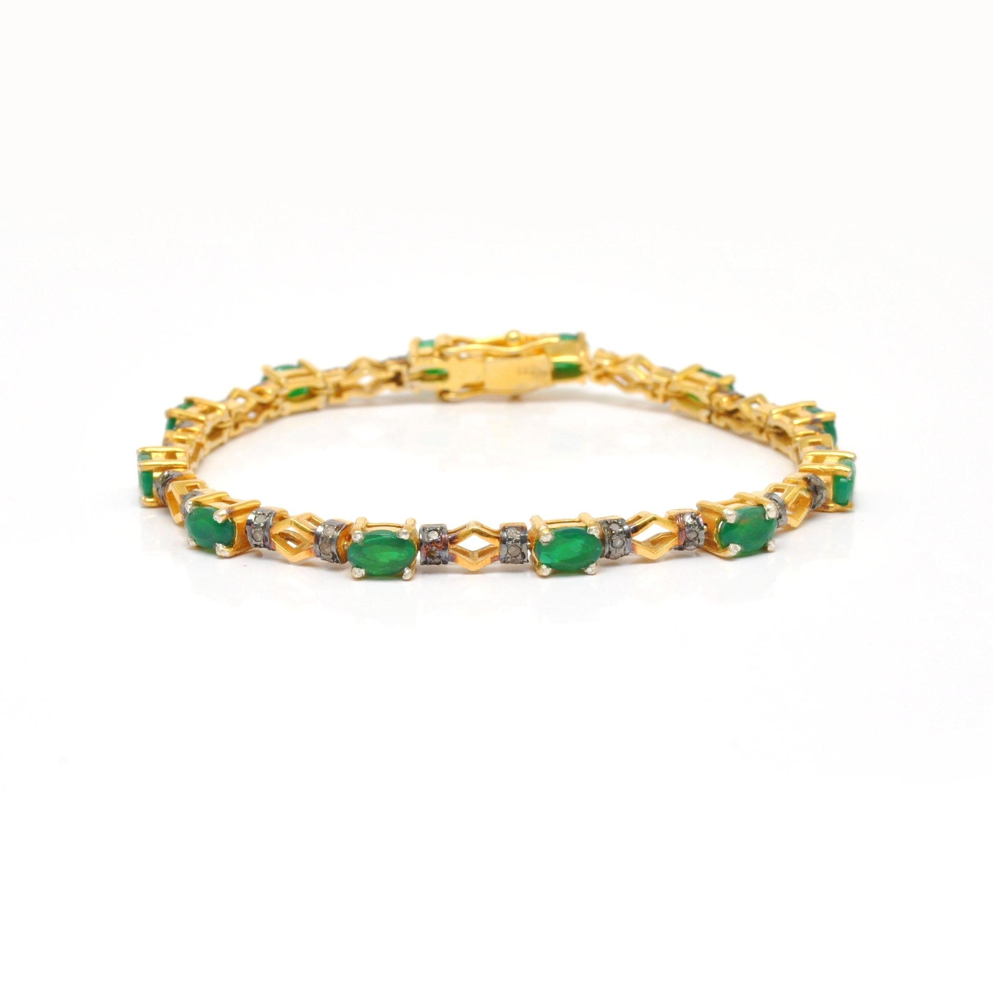Diamond Emerald Sterling Silver Bracelet Gift For Her - Kanish