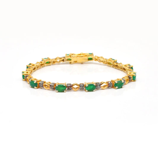Diamond Emerald Sterling Silver Bracelet Gift For Her - Kanish