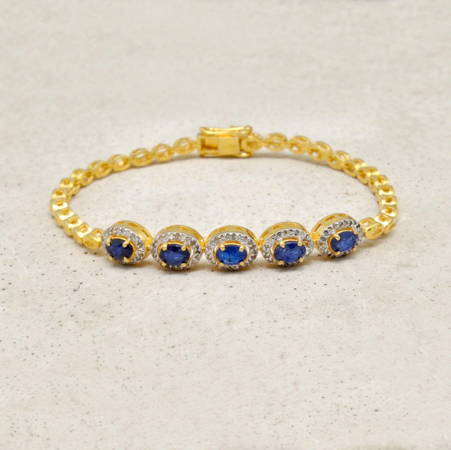 Diamond Solitaire Blue Sapphire Silver Bracelet Kanish