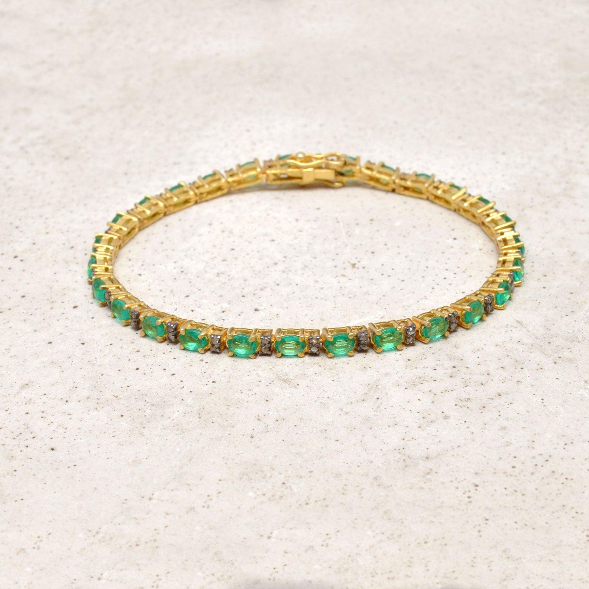 18K Gold Emerald Tennis Bracelet Diamond Gift For Her Kanish