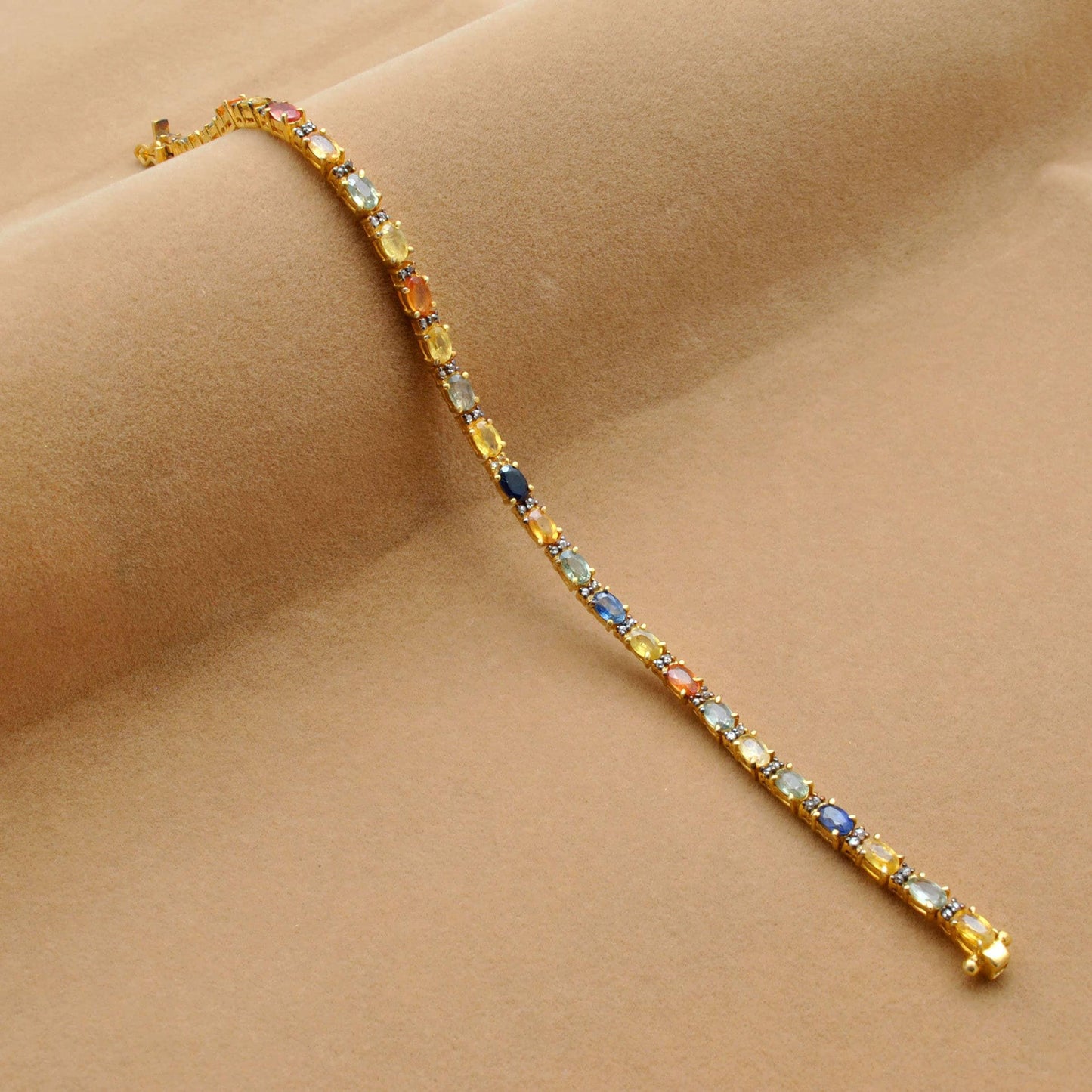 Multi Sapphire Tennis Silver Bracelet Gold Plated Jewelry Kanish
