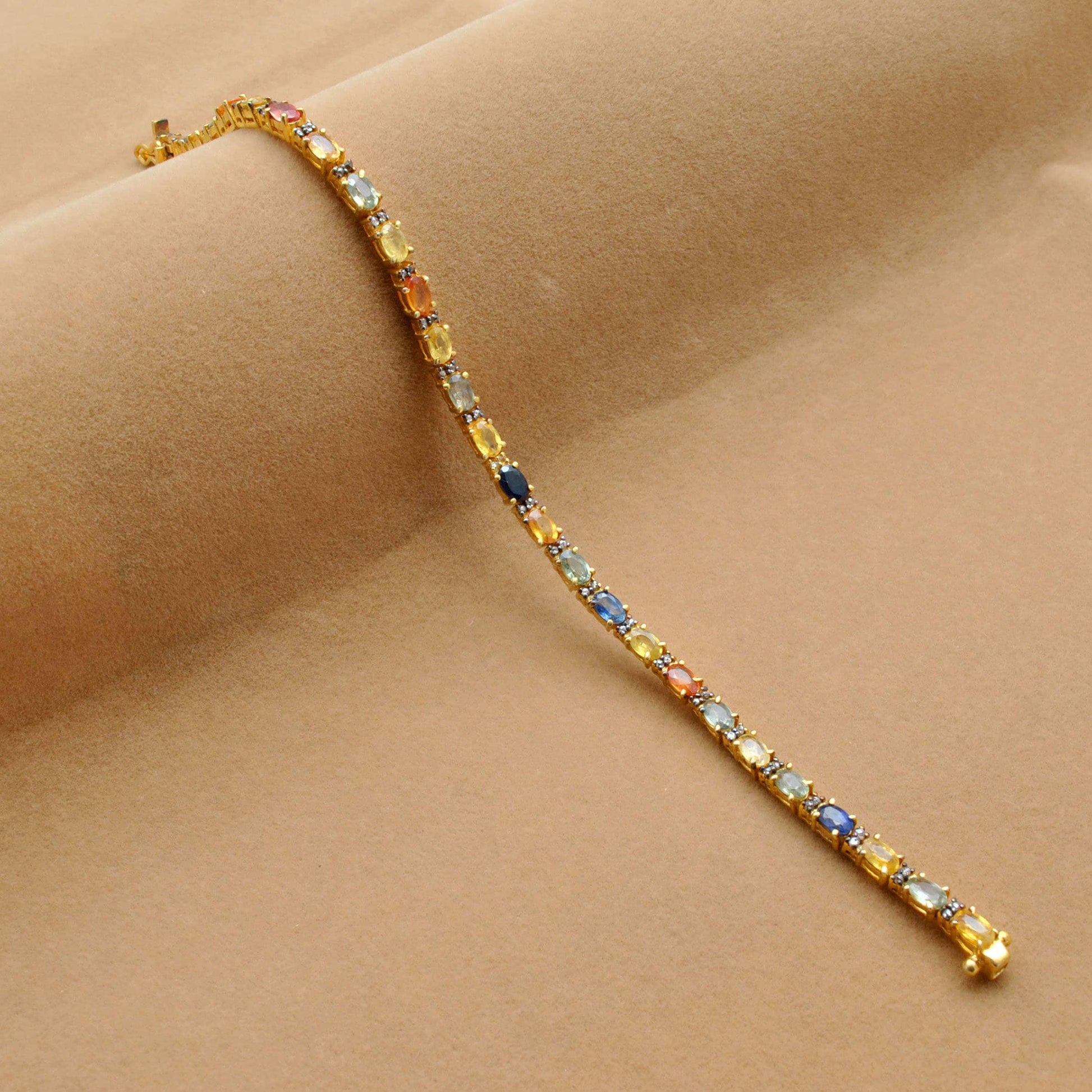 Multi Sapphire Tennis Silver Bracelet Gold Plated Jewelry Kanish