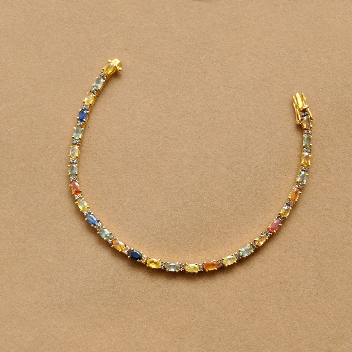 Multi Sapphire Tennis Silver Bracelet Gold Plated Jewelry Kanish