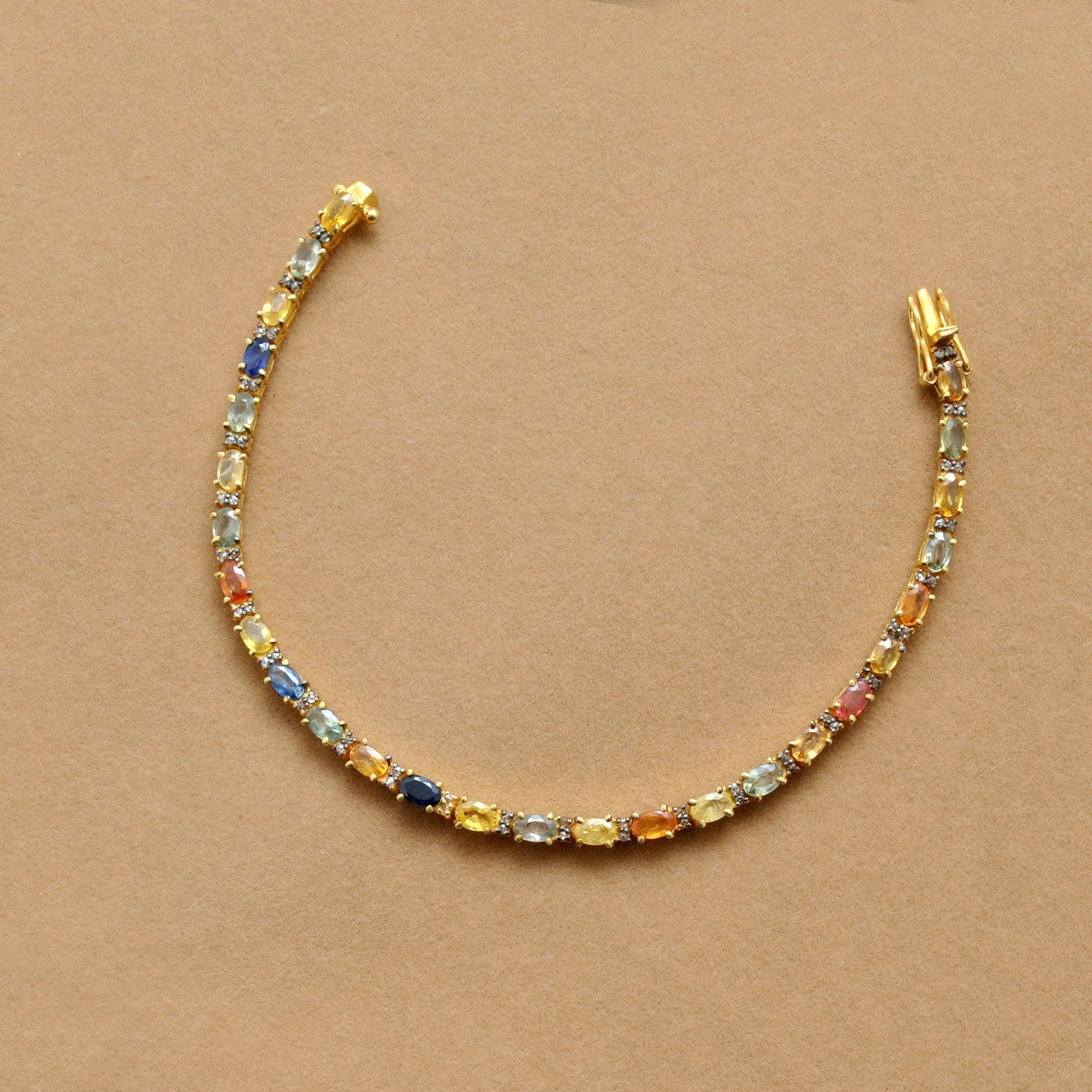 Multi Sapphire Tennis Silver Bracelet Gold Plated Jewelry Kanish