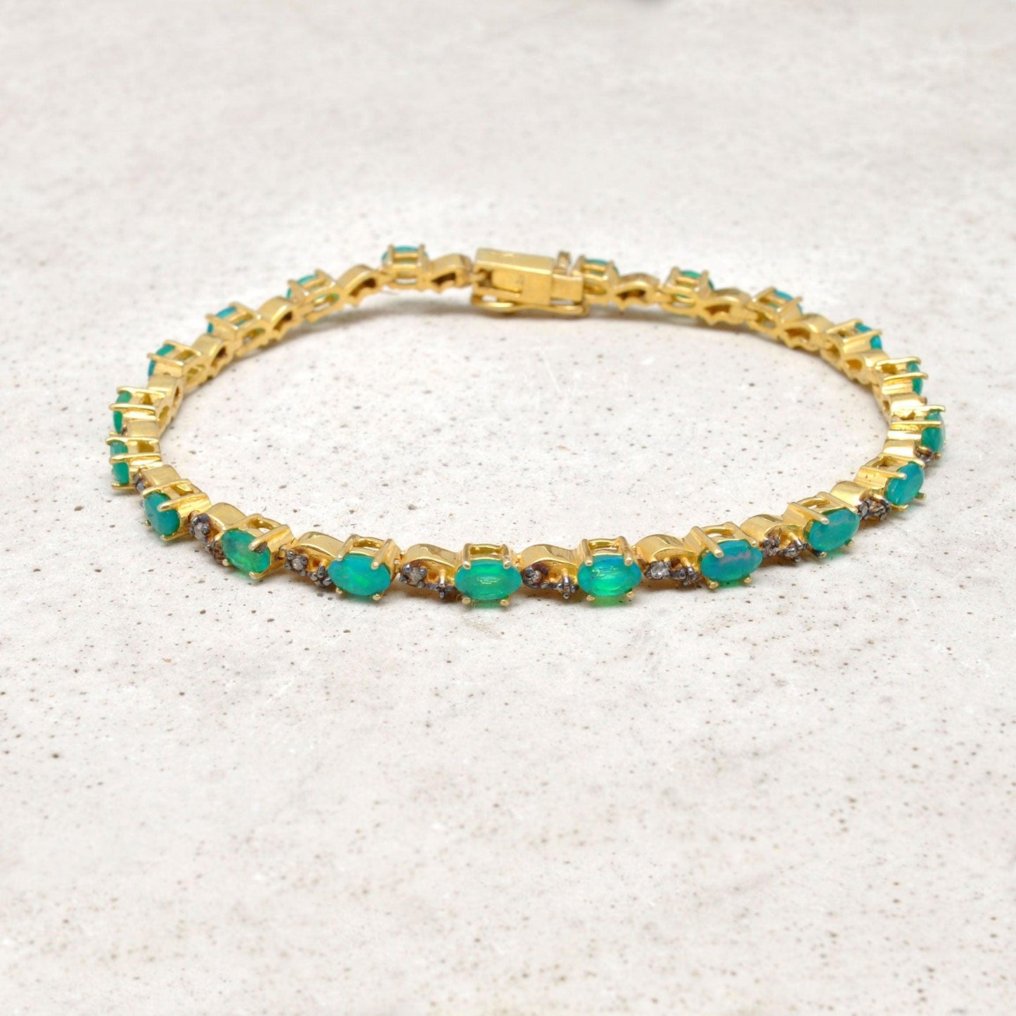 18k Gold Green Opal Bracelet Diamond Jewelry Kanish