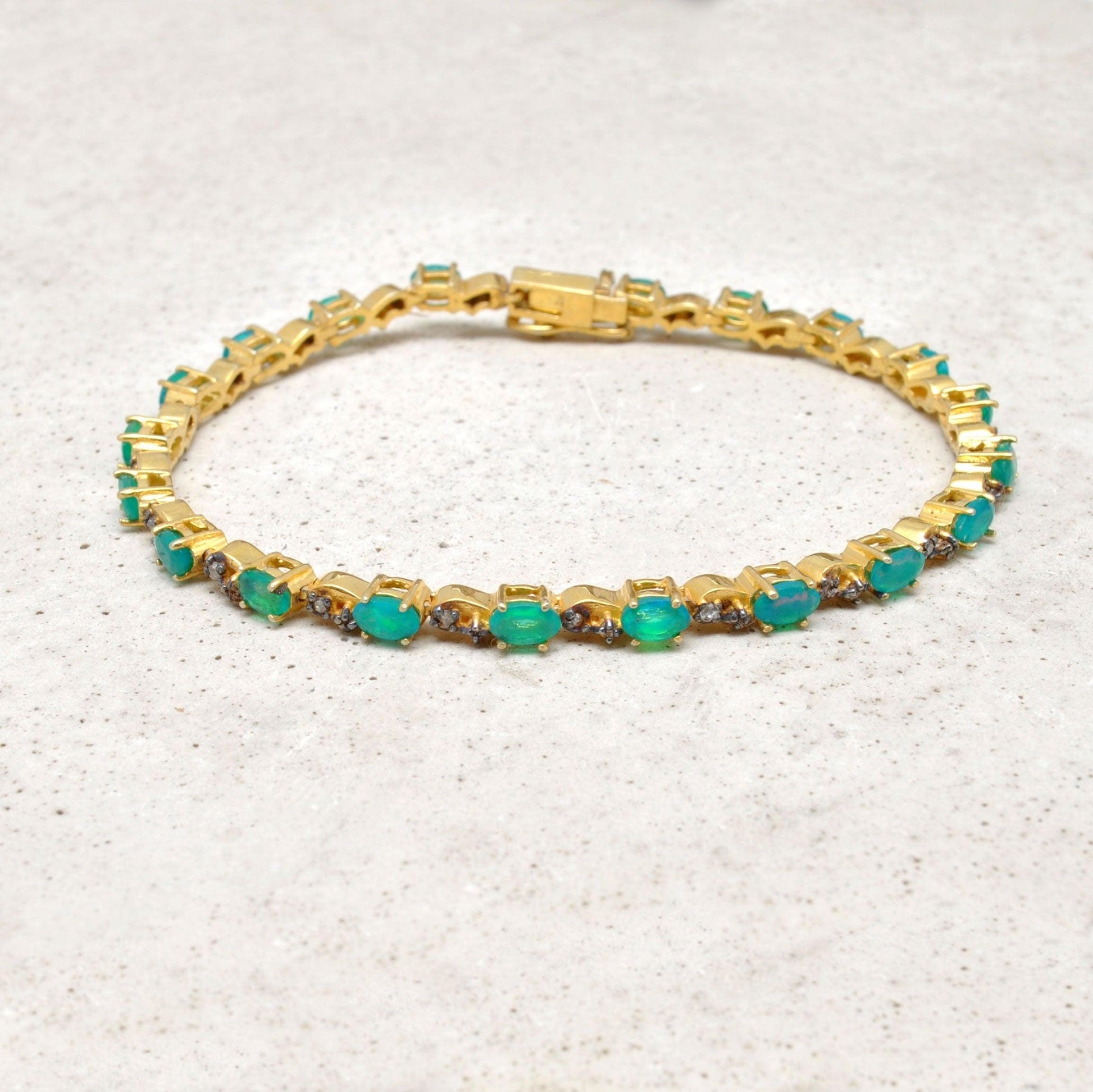 18k Gold Green Opal Bracelet Diamond Jewelry Kanish
