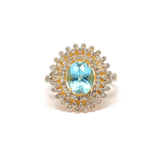 Blue Topaz Diamond Halo Ring 10 Victorian jewelry - Kanish
